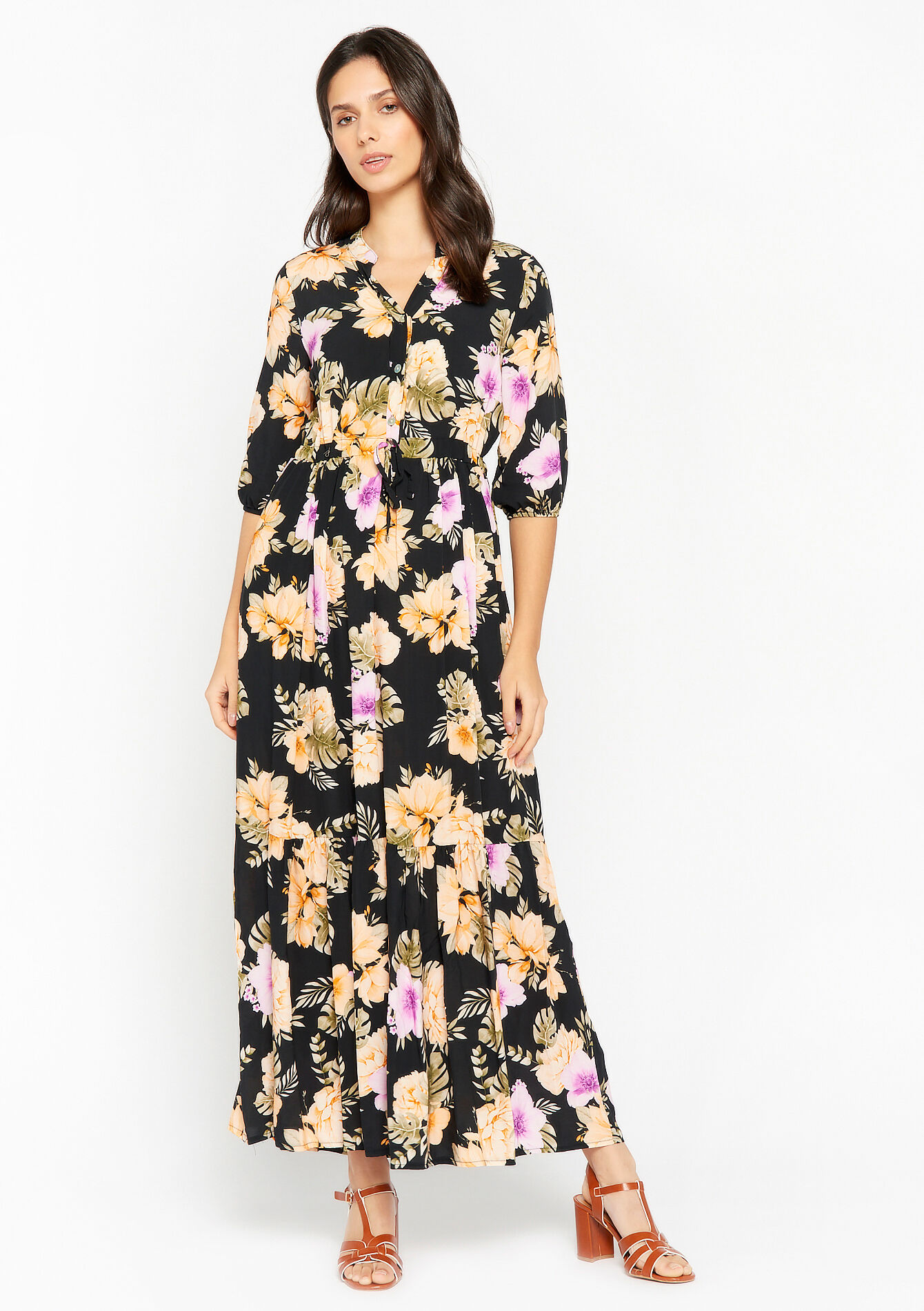 Robe longue à imprimé fleuri, Robe longue à imprimé fleuri - BLACK - 08601838_1119