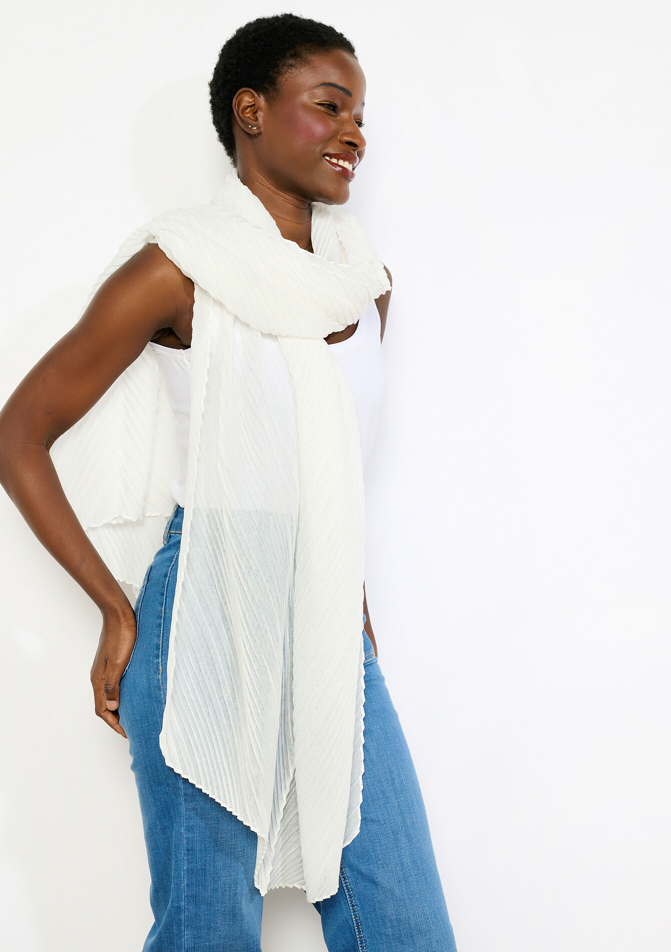 Plissé sjaal met glansdraad - VANILLA WHITE - 17101541_1013