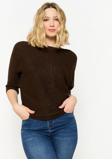Pullover with batwing sleeves - BROWN DARK CHOCOLATE - 04006249_3720