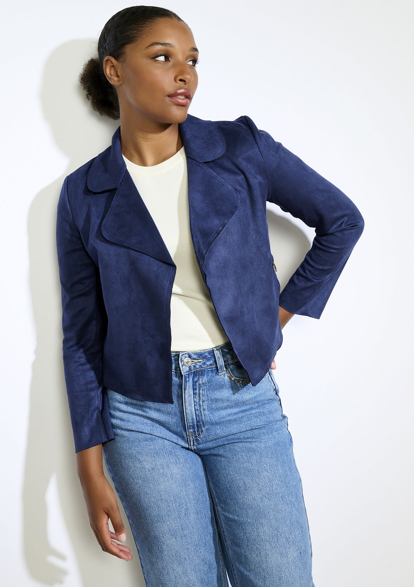 Blouson biker suédine, Blouson biker suédine - NAVY BASIC - 09001493_2723