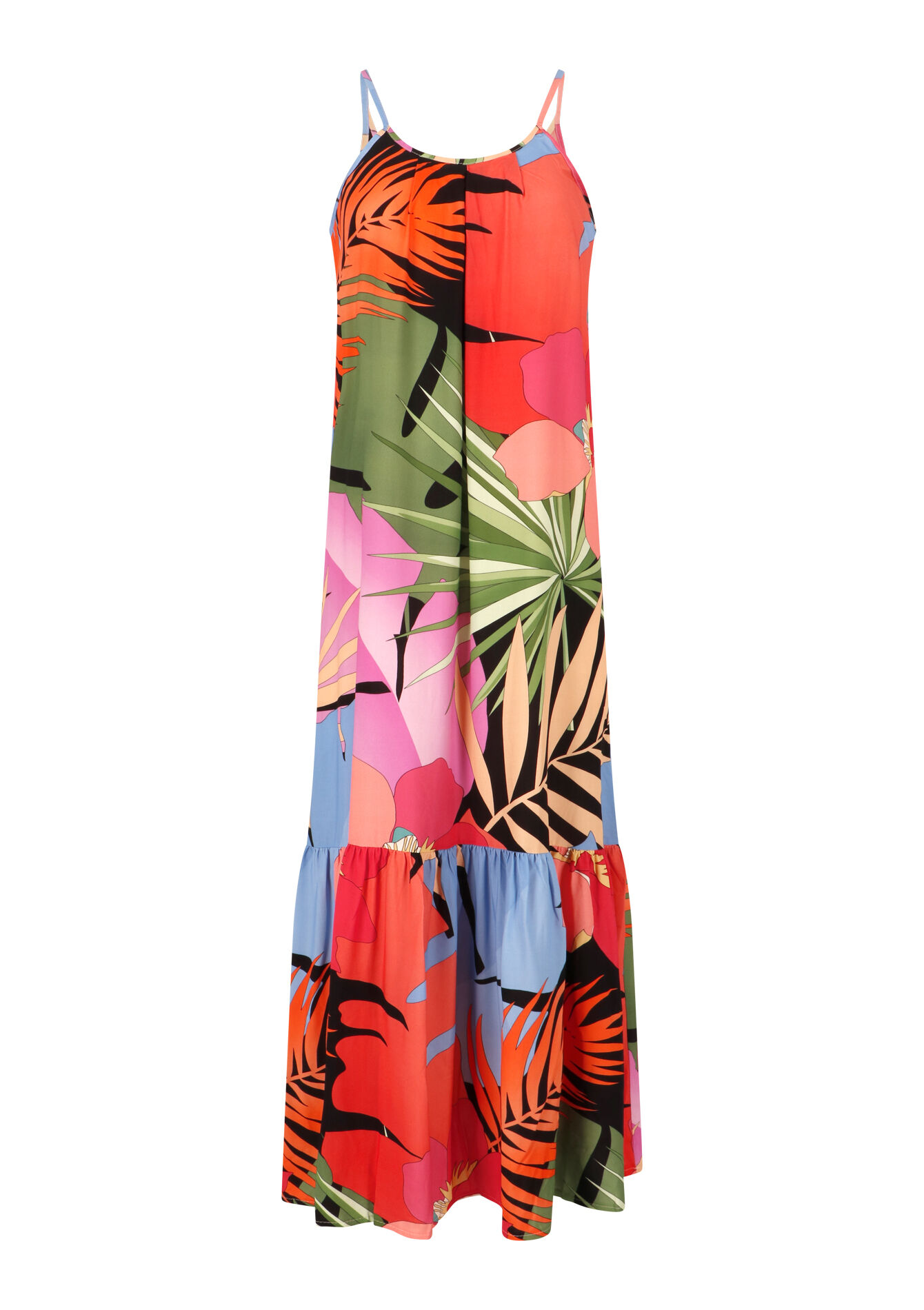 A-line dress with palm leaves, A-line dress with palm leaves - ORANGE BRIGHT - 08602107_1255