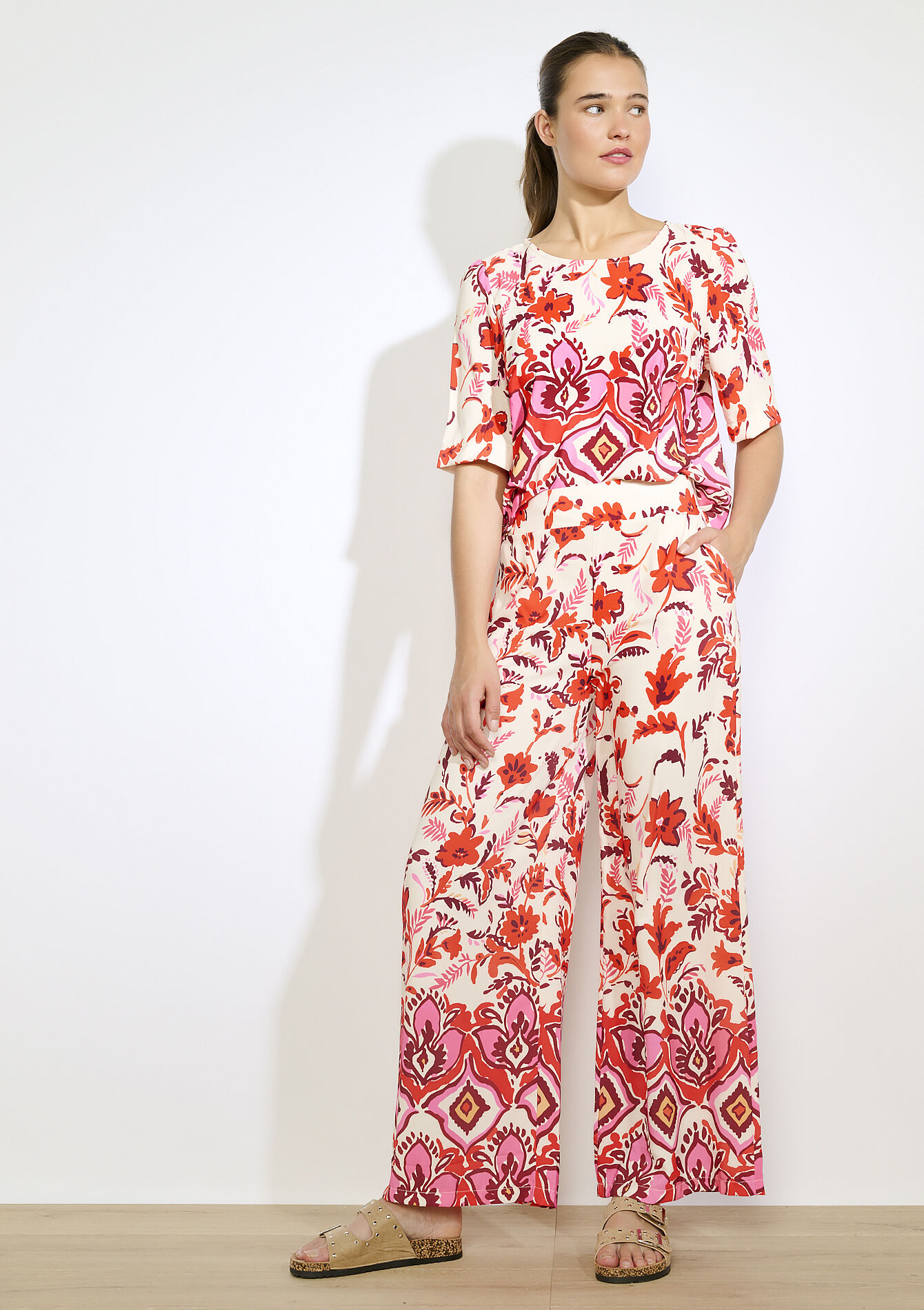 Printed wide-leg trousers, Printed wide-leg trousers - VANILLA WHITE - 06601022_1013
