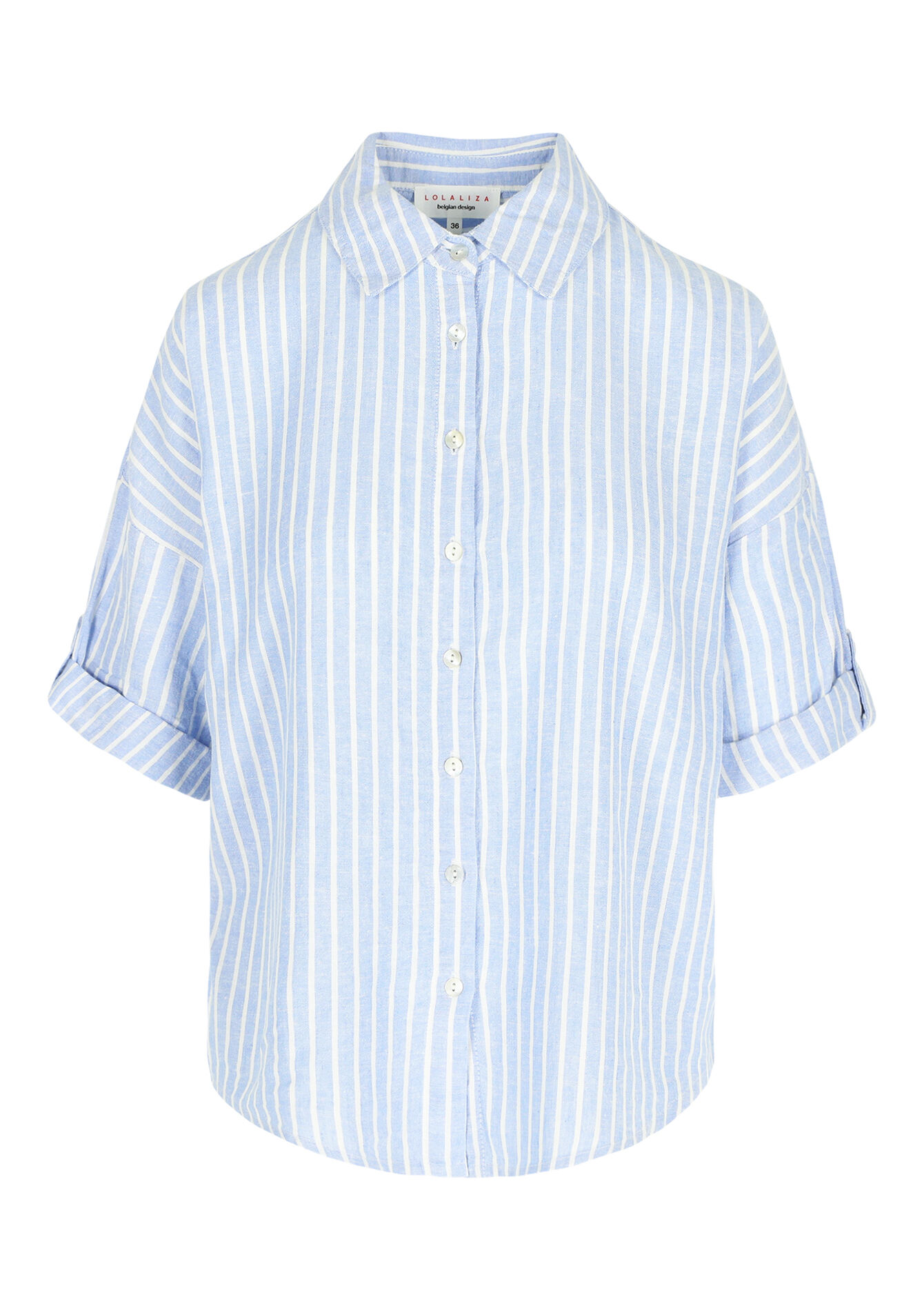 Linnen hemd met streepjes - BLUE PASTEL - 1090775