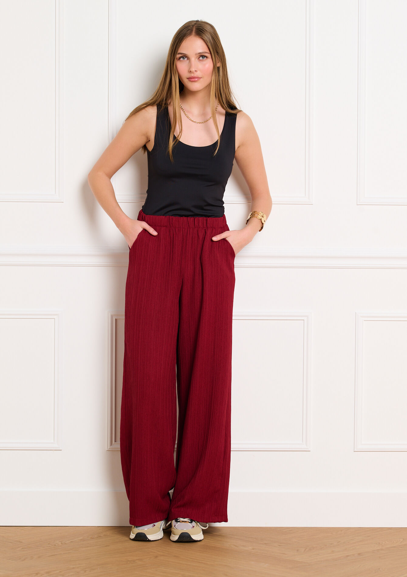 Wijde broek met textuur - RED LIPSTICK - 06601155_5310