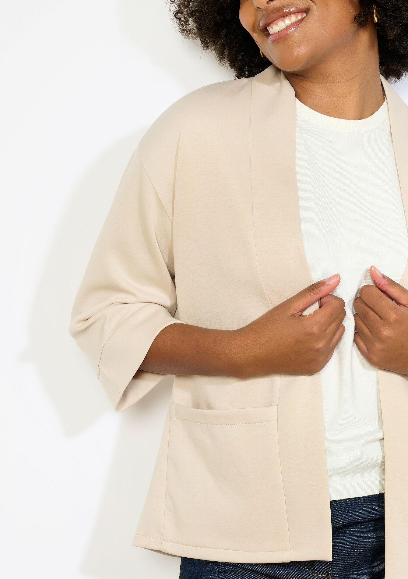 Vlotte 3/4 mouwen blazer - LT BEIGE - 09101183_2527