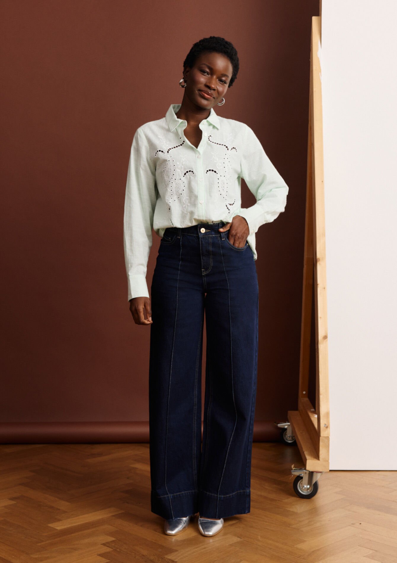 Jean large à surpiqûres, , back