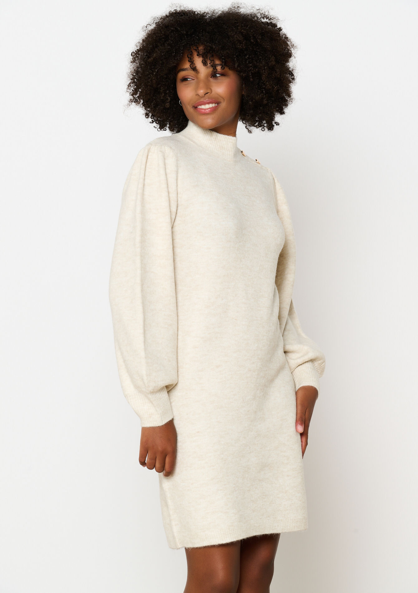 Trui-jurk met knopen, Trui-jurk met knopen - BEIGE CHINE - 08103518_4025