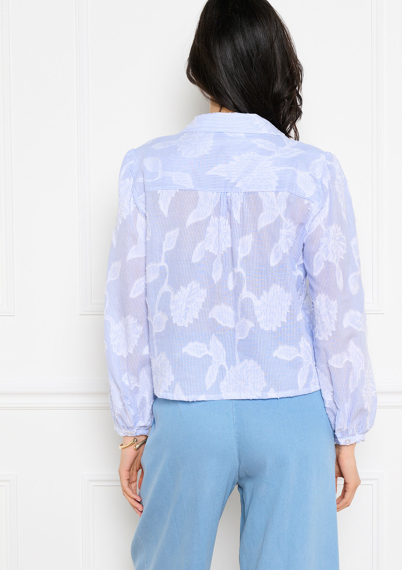 Gestreepte hemd met jacquard - BLUE PASTEL - 05703087_3003