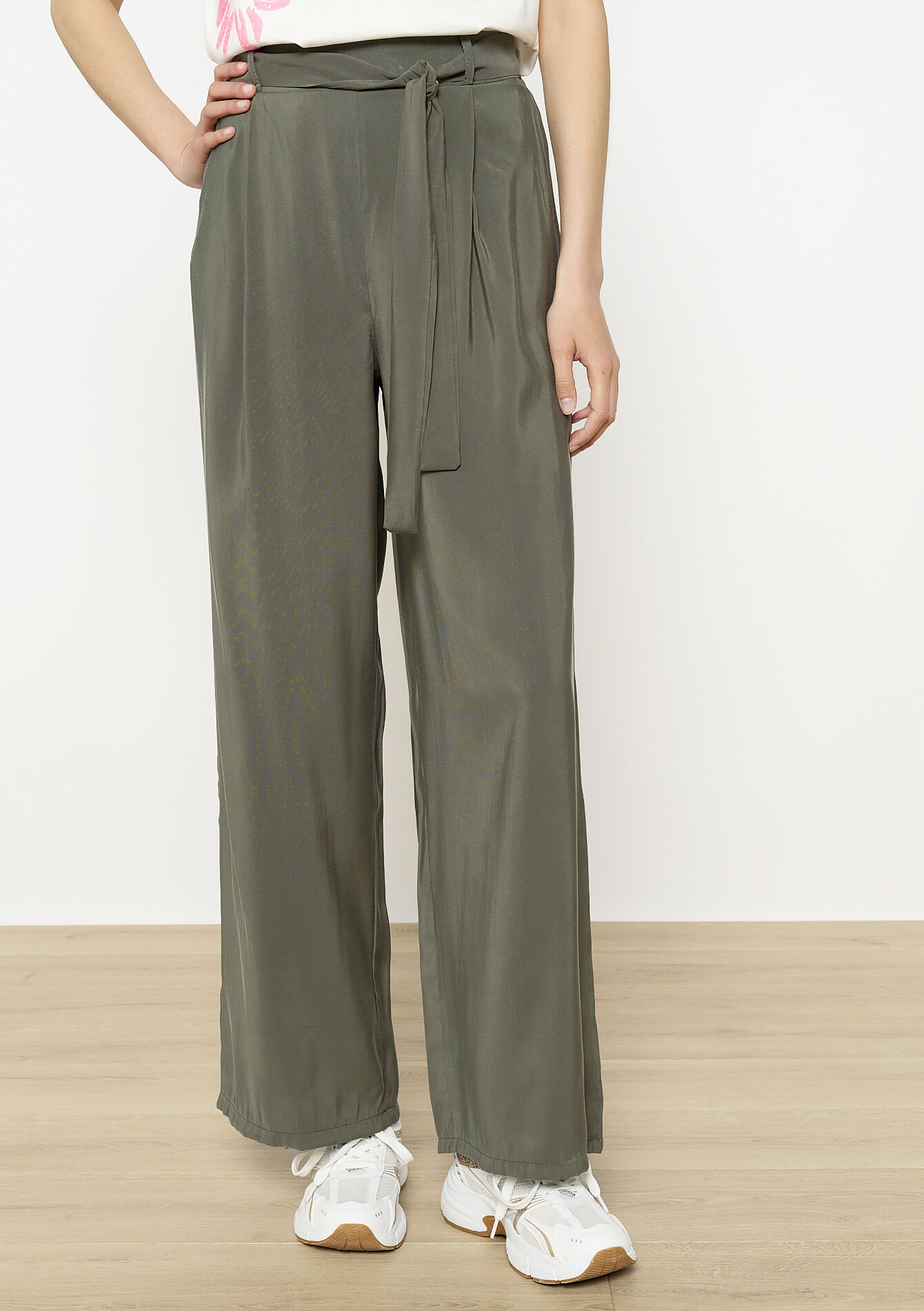 Viscose wijde broek, Viscose wijde broek - KHAKI MED - 06600979_4327