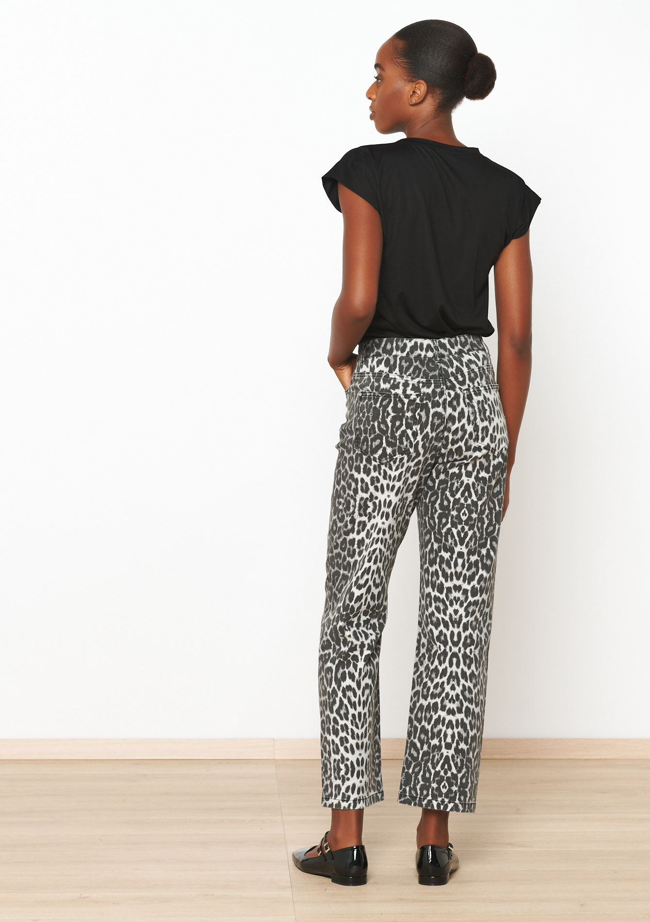 Wide trousers with leopard print, Wide trousers with leopard print - DARK GREY - 06004530_0513