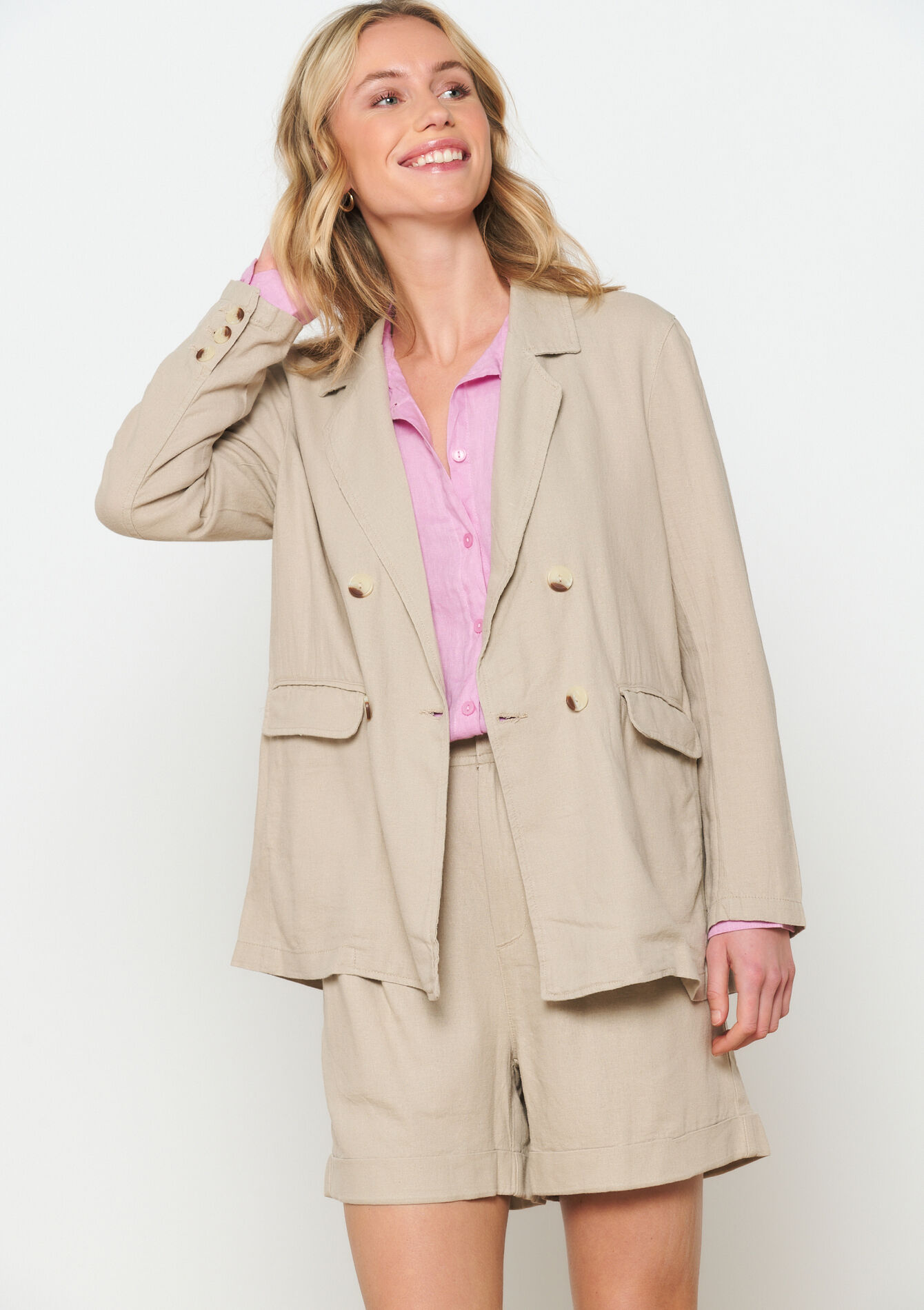 Blazer en lin, Blazer en lin - LIGHT TAUPE - 09100873_1020