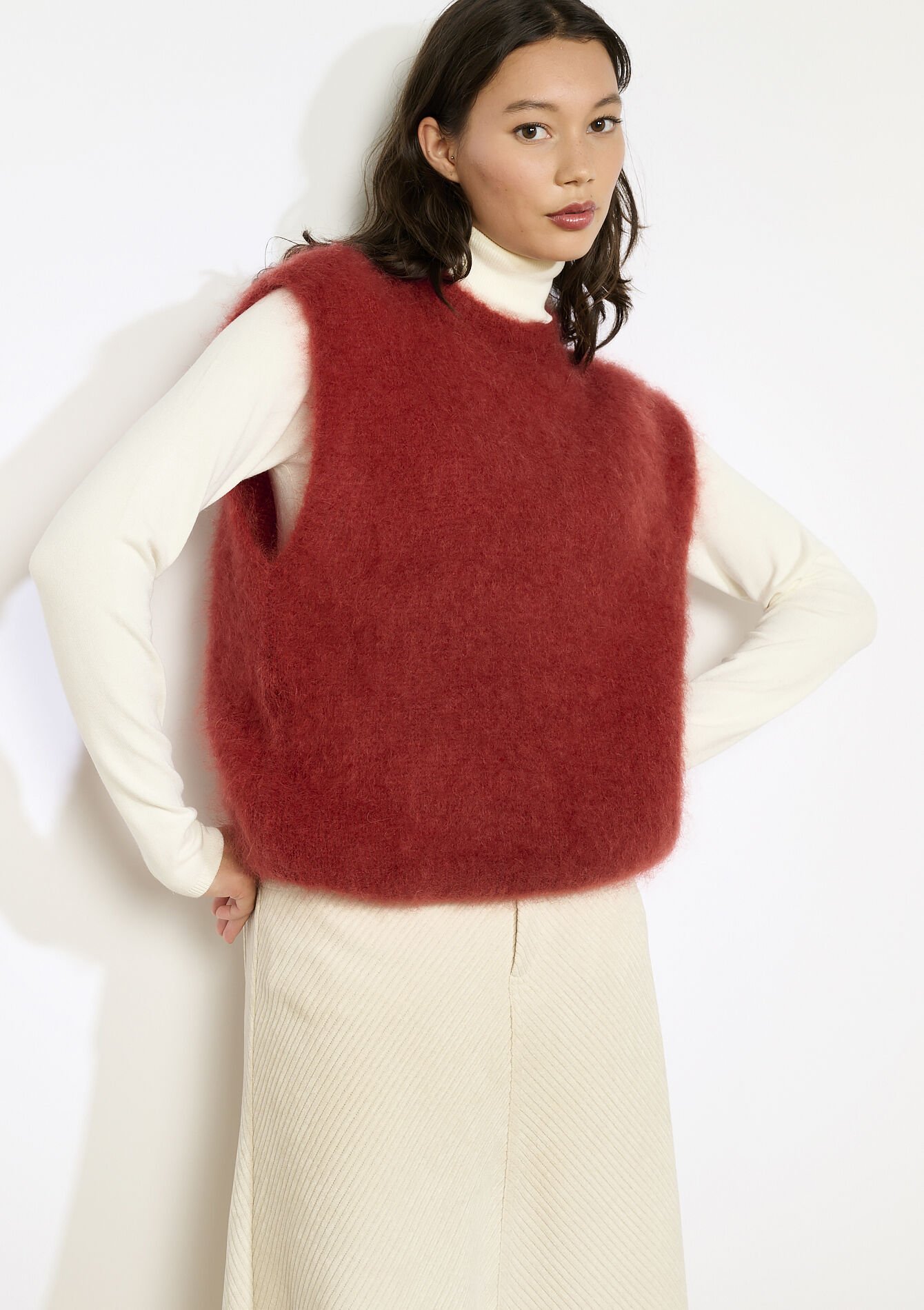 Mouwloze pluizige trui - BRIQUE ORANGE - 04007059_1272