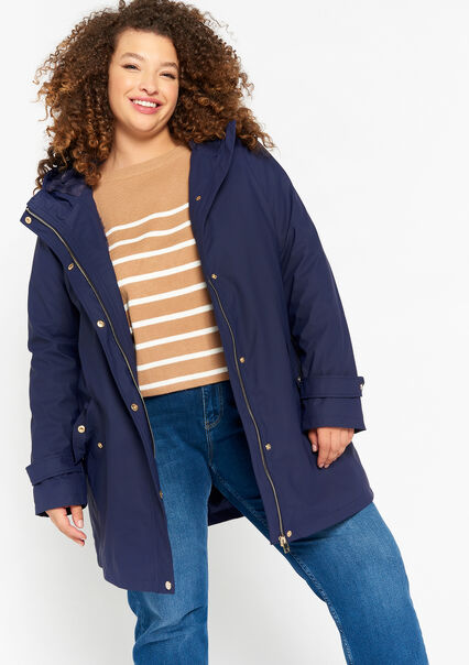 Coated parka with faux fur - NAVY BASIC - 23000584_2723