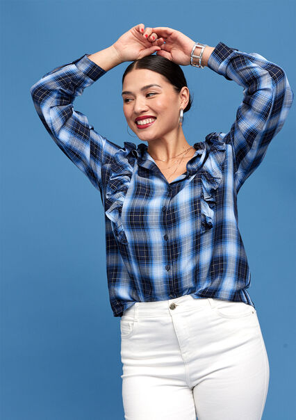 Checkered shirt with ruffles - BRIGHT BLUE - 05702117_758