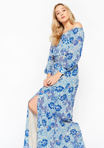 Maxi dress with floral print - BLUE FAIENCE - 08601884_1584
