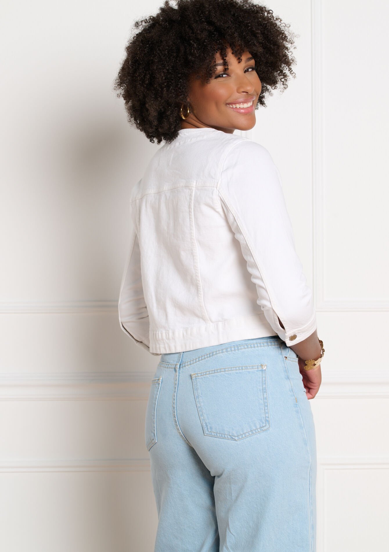 Cropped buttoned jacket - OPTICAL WHITE - 09101121_1019
