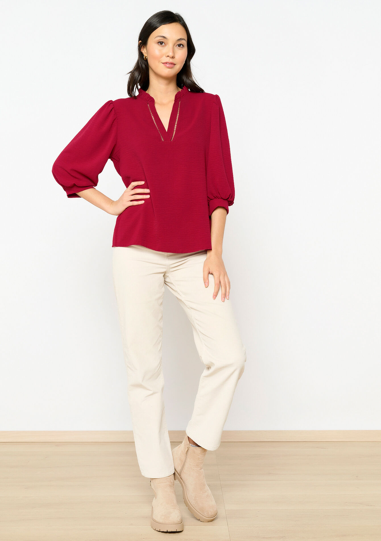 Blouse with puffed sleeves, Blouse with puffed sleeves - BORDEAUX - 05702292_1423