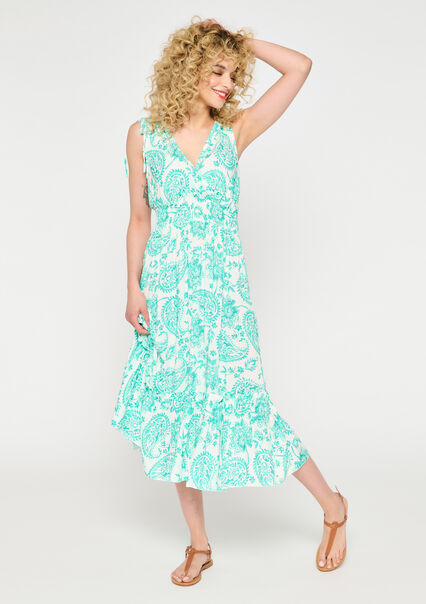 Lange jurk met paisley print - TURQUOISE - 08601400_1759