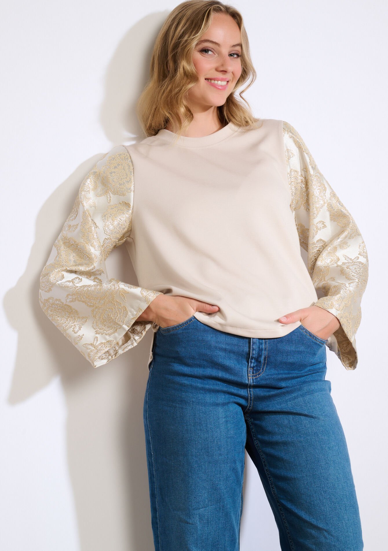 Sweat à manches jacquard, Sweat à manches jacquard - VANILLA WHITE - 03001809