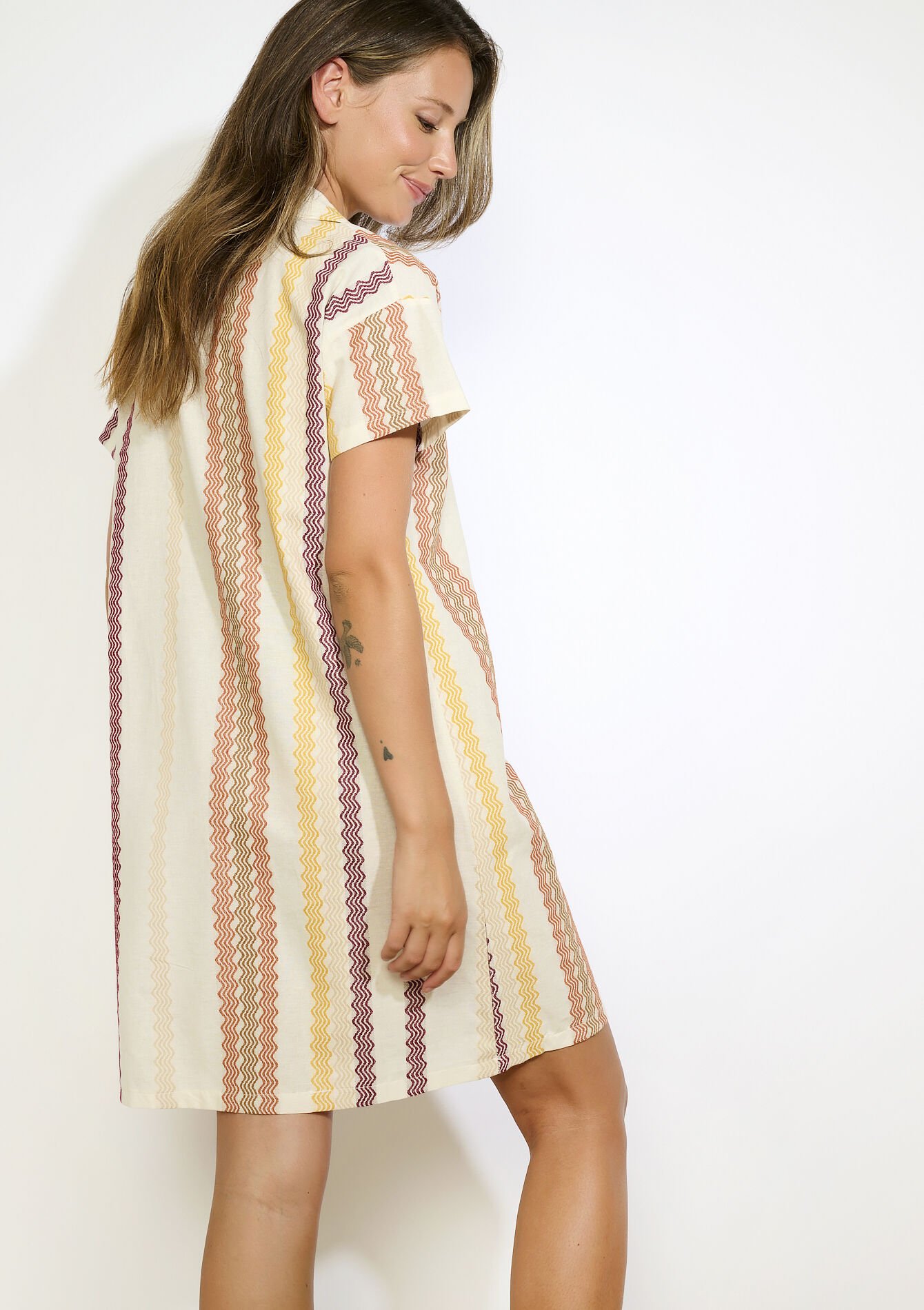 Korte gestreepte kaftan - TAUPE - 08104280_1021