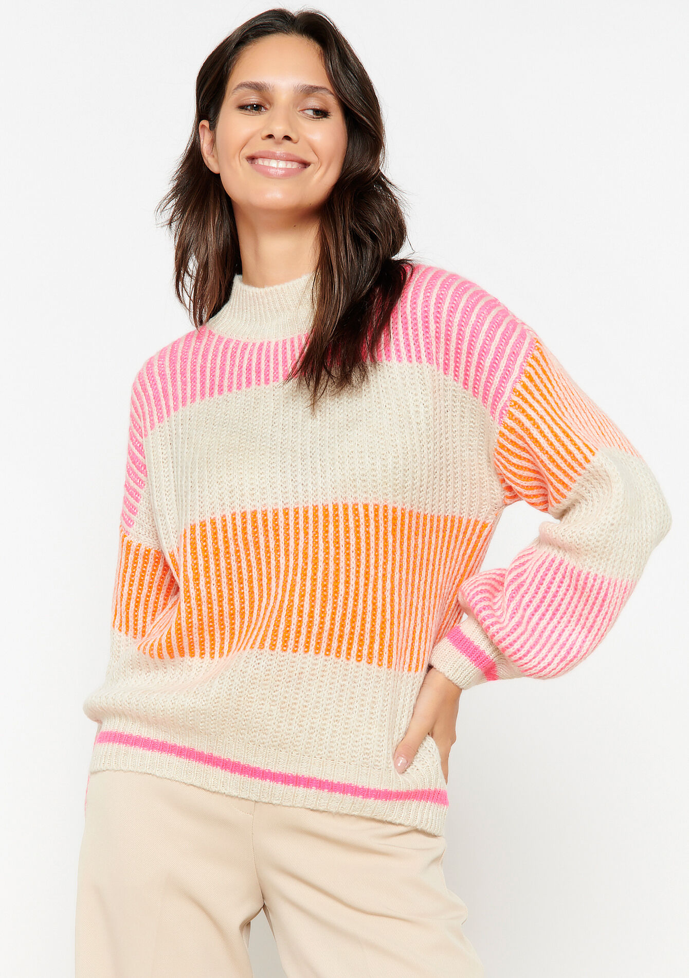 Pullover with colourblock, Pullover with colourblock - FUCHSIA - 04006312_5626
