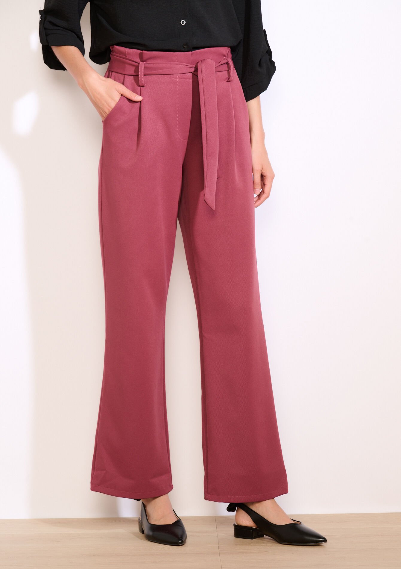 Wijde broek met ceintuur, Wijde broek met ceintuur - AUBERGINE - 06601044_1537