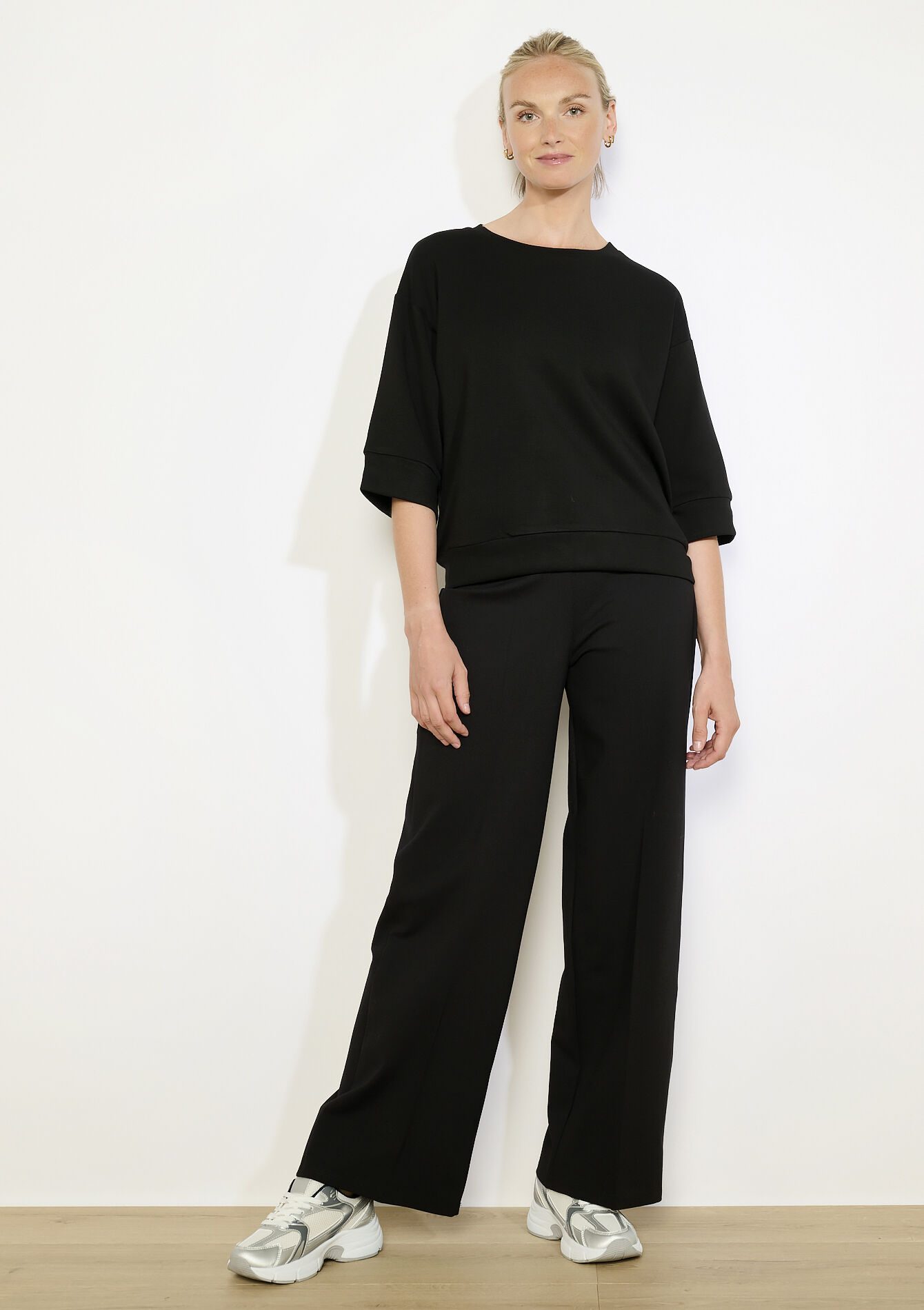 Boxy sweatshirt met korte mouwen, Boxy sweatshirt met korte mouwen - BLACK - 03001802_1119