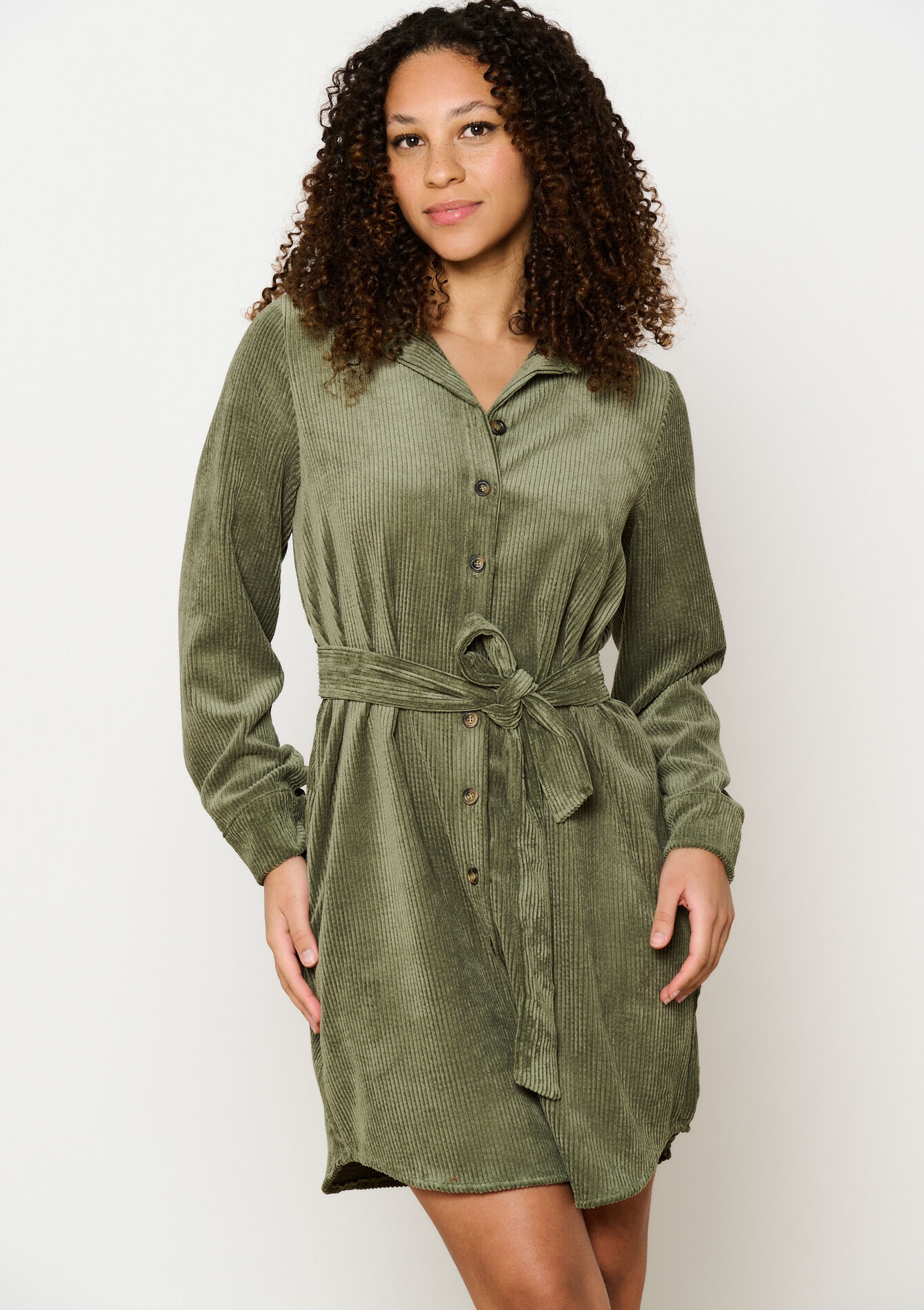 Robe-chemise en velours côtelé, Robe-chemise en velours côtelé - KHAKI FADED - 08103901_4326