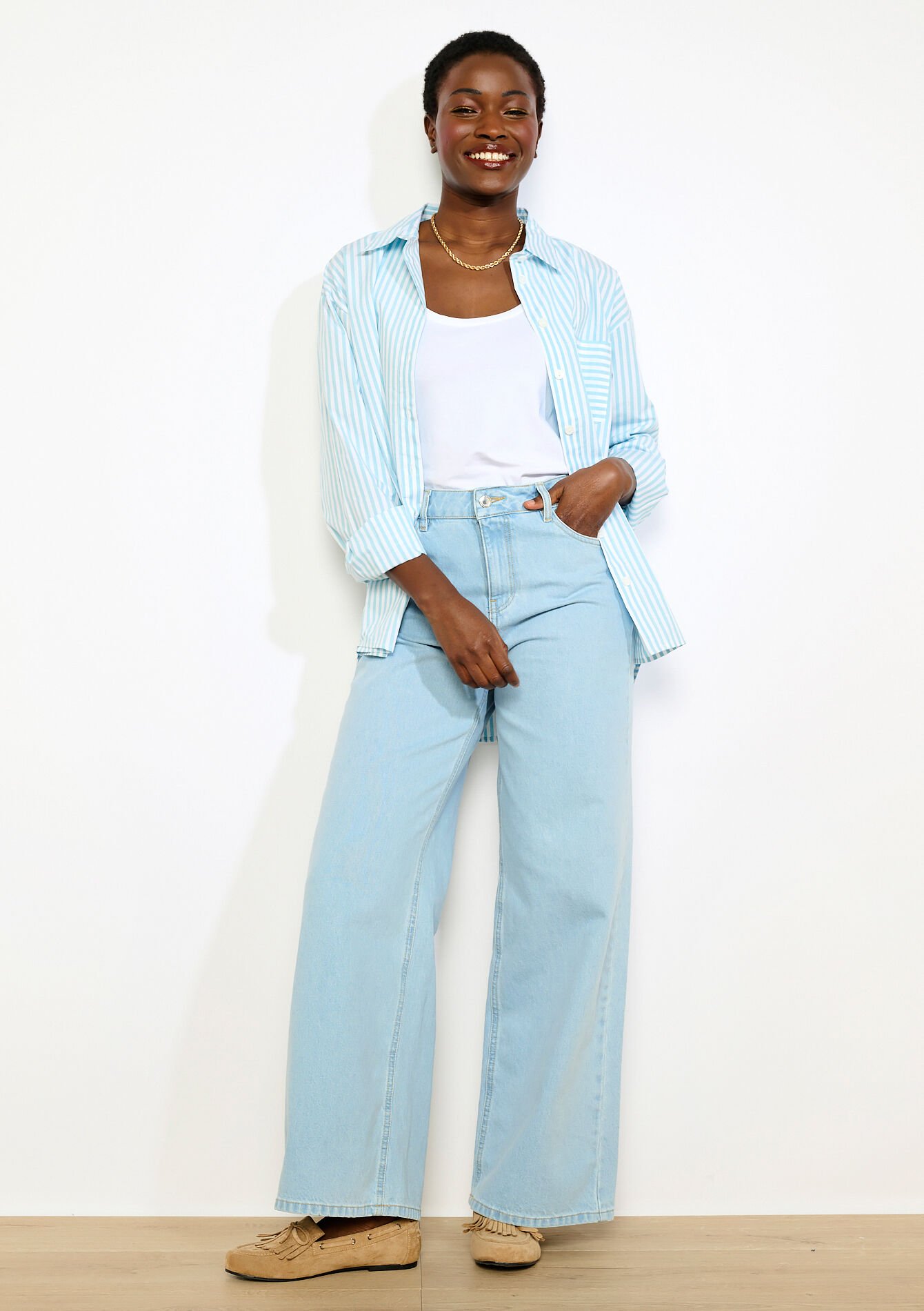 Jean large taille haute - BLUE BLEACHED - 22000656_0502