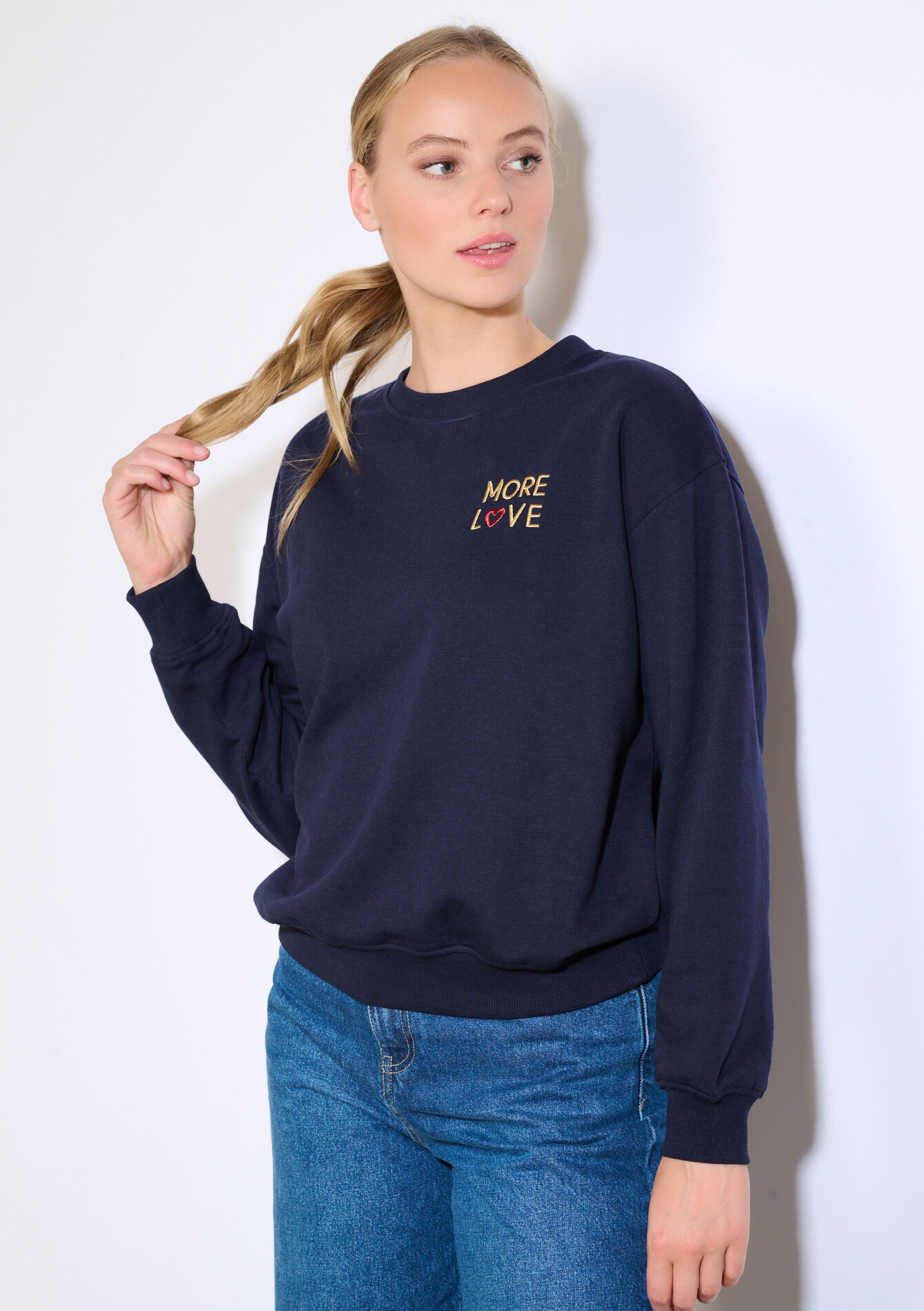 Oversized sweatshirt met borduursel, Oversized sweatshirt met borduursel, , back