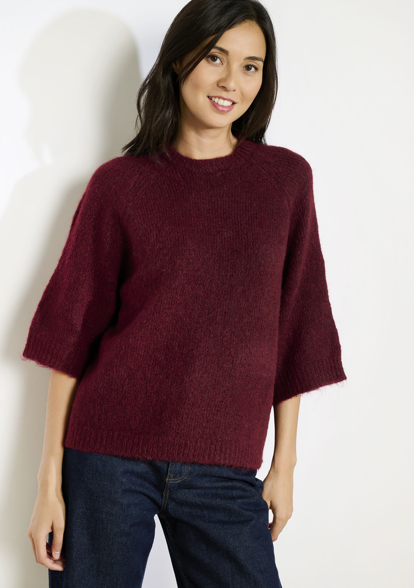 Trui met 3/4 raglanmouwen, Trui met 3/4 raglanmouwen - BORDEAU WINE - 04006927_1467