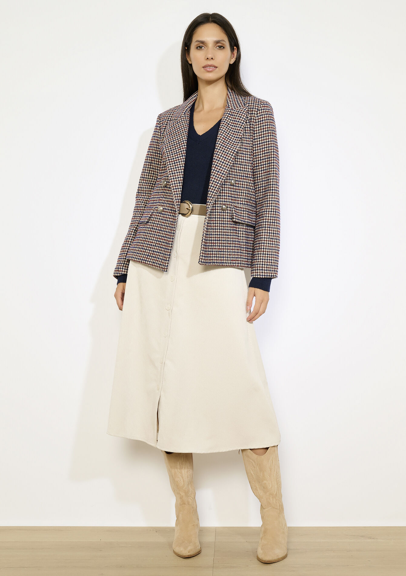 Geruite double-breasted blazer, Geruite double-breasted blazer - LT BEIGE - 09101110_2527