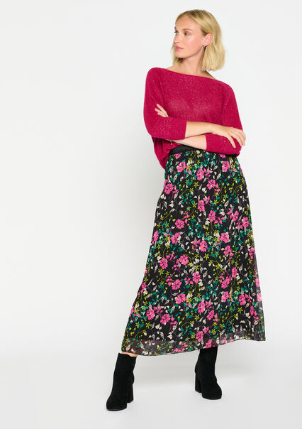 Maxi skirt with flower print - BLACK - 07101016_1119