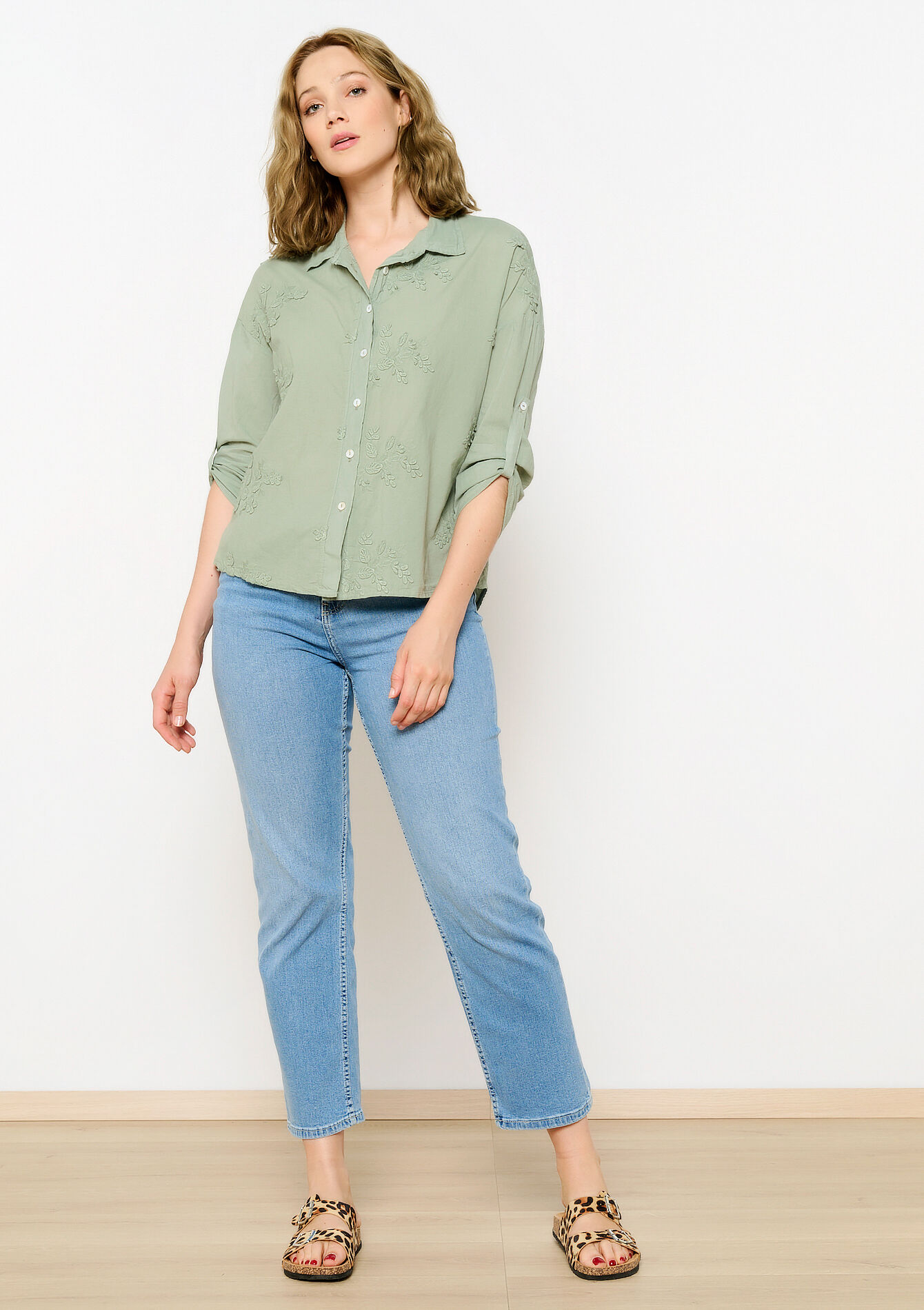 Geborduurd hemd, Geborduurd hemd - LIGHT KHAKI - 05702534_4405