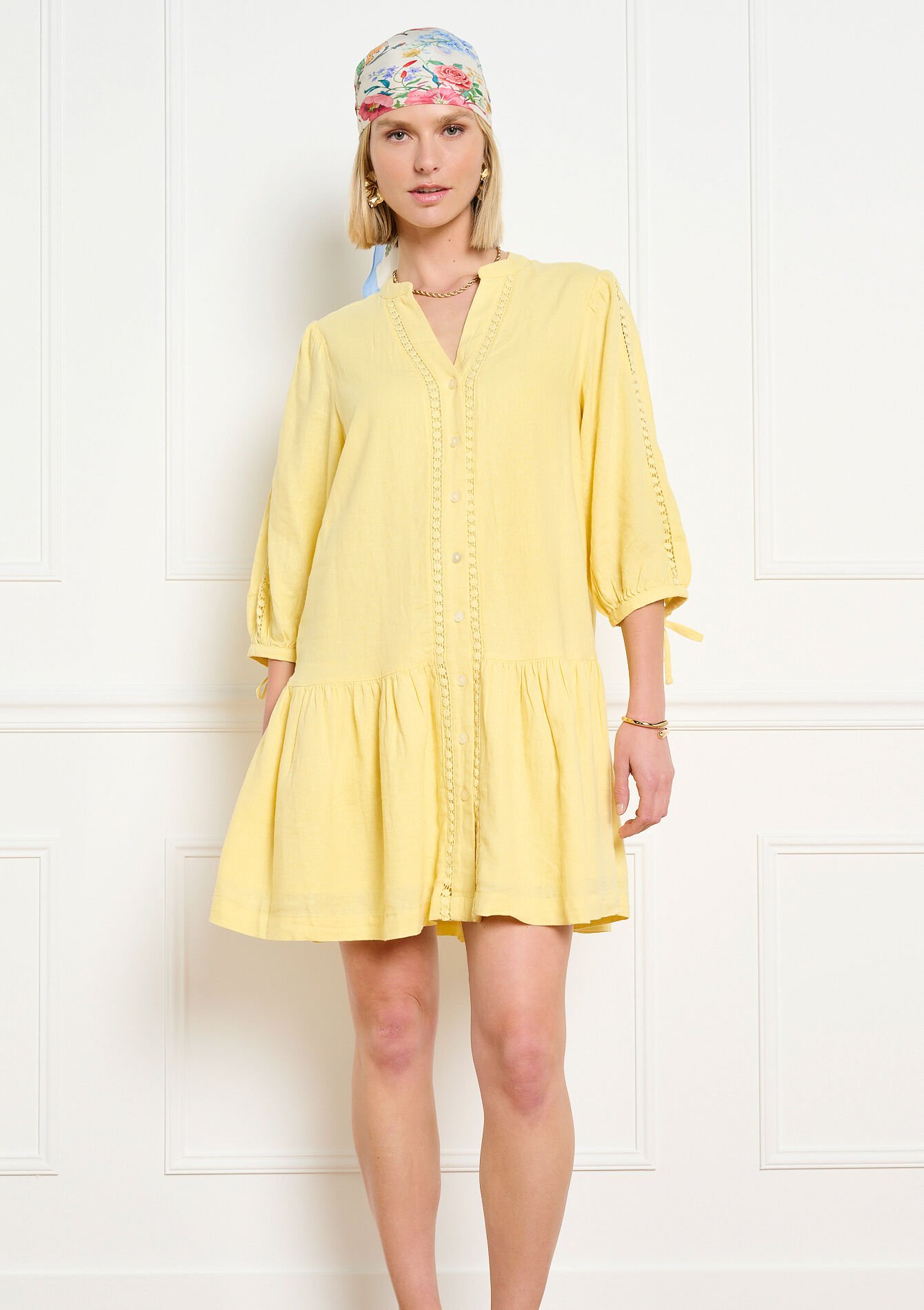 Linnen mini jurk - YELLOW PASTEL - 08104335_5004