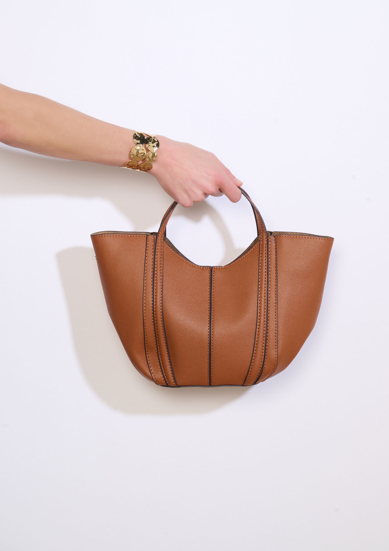 Gestructureerde totebag - CAMEL CINNAMON - 14001996_3835