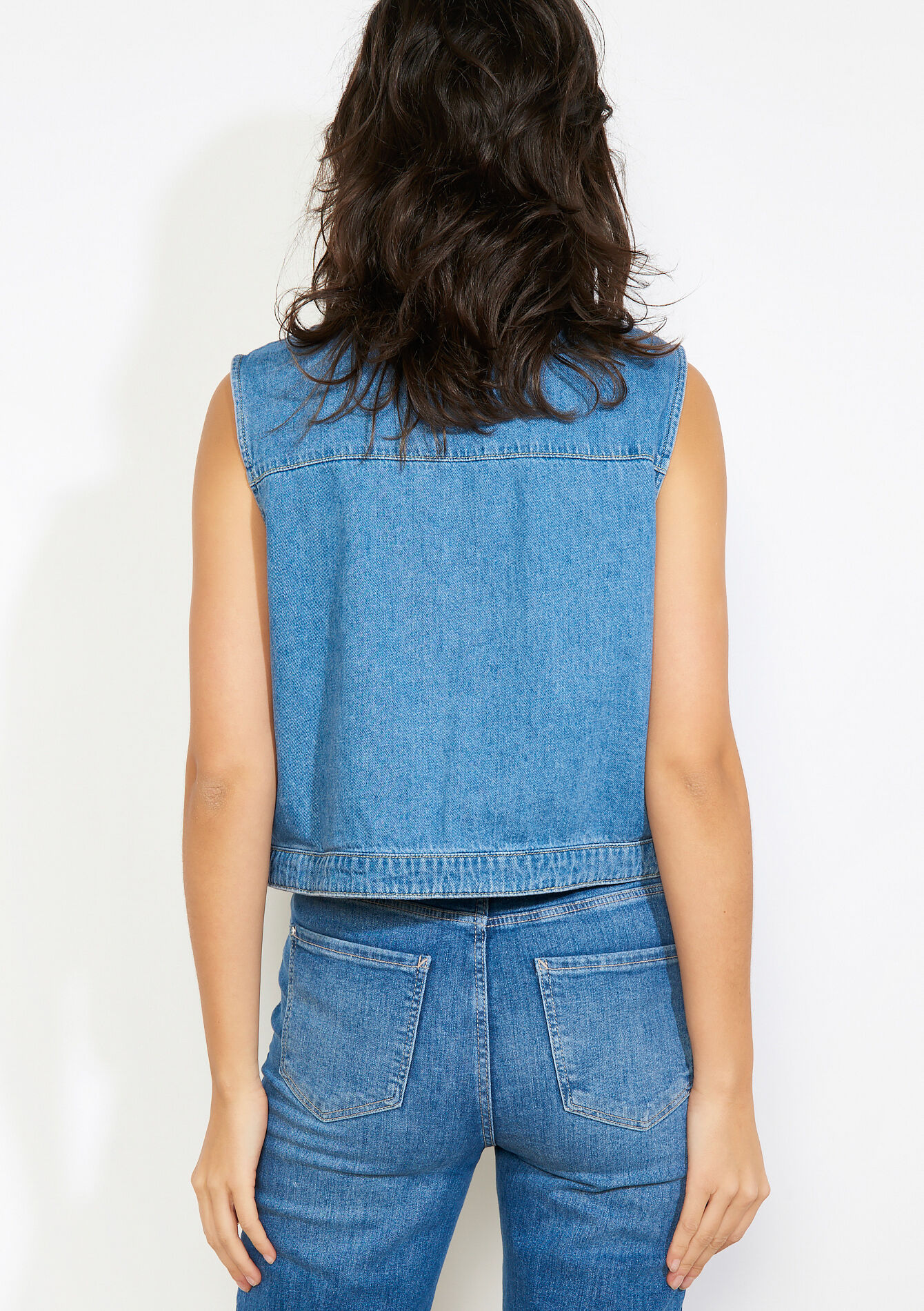 Mouwloze denim gilet, Mouwloze denim gilet - MEDIUM BLUE - 09101097_0500