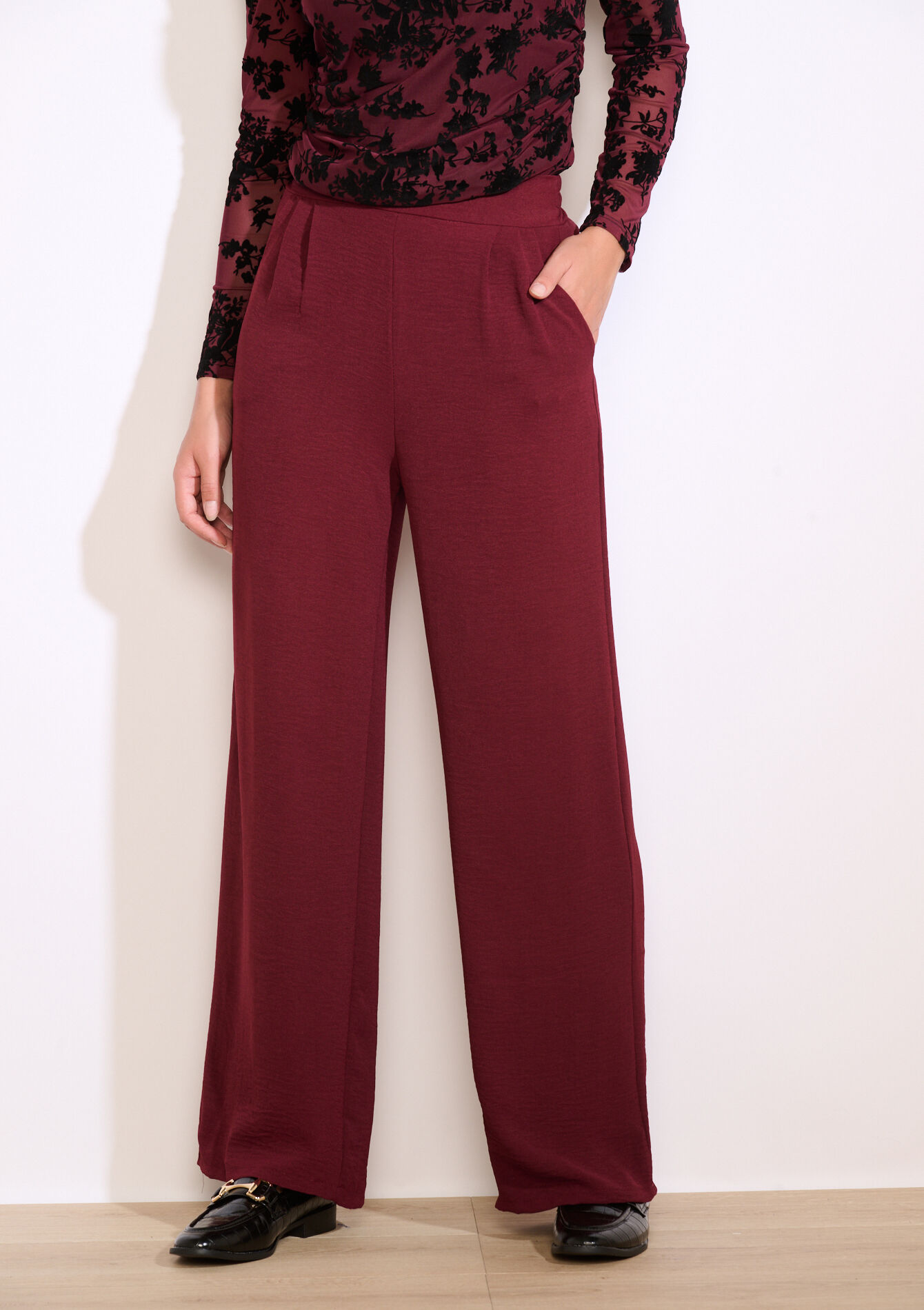Pantalon large fluide, Pantalon large fluide - BORDEAU WINE - 06601025_1467