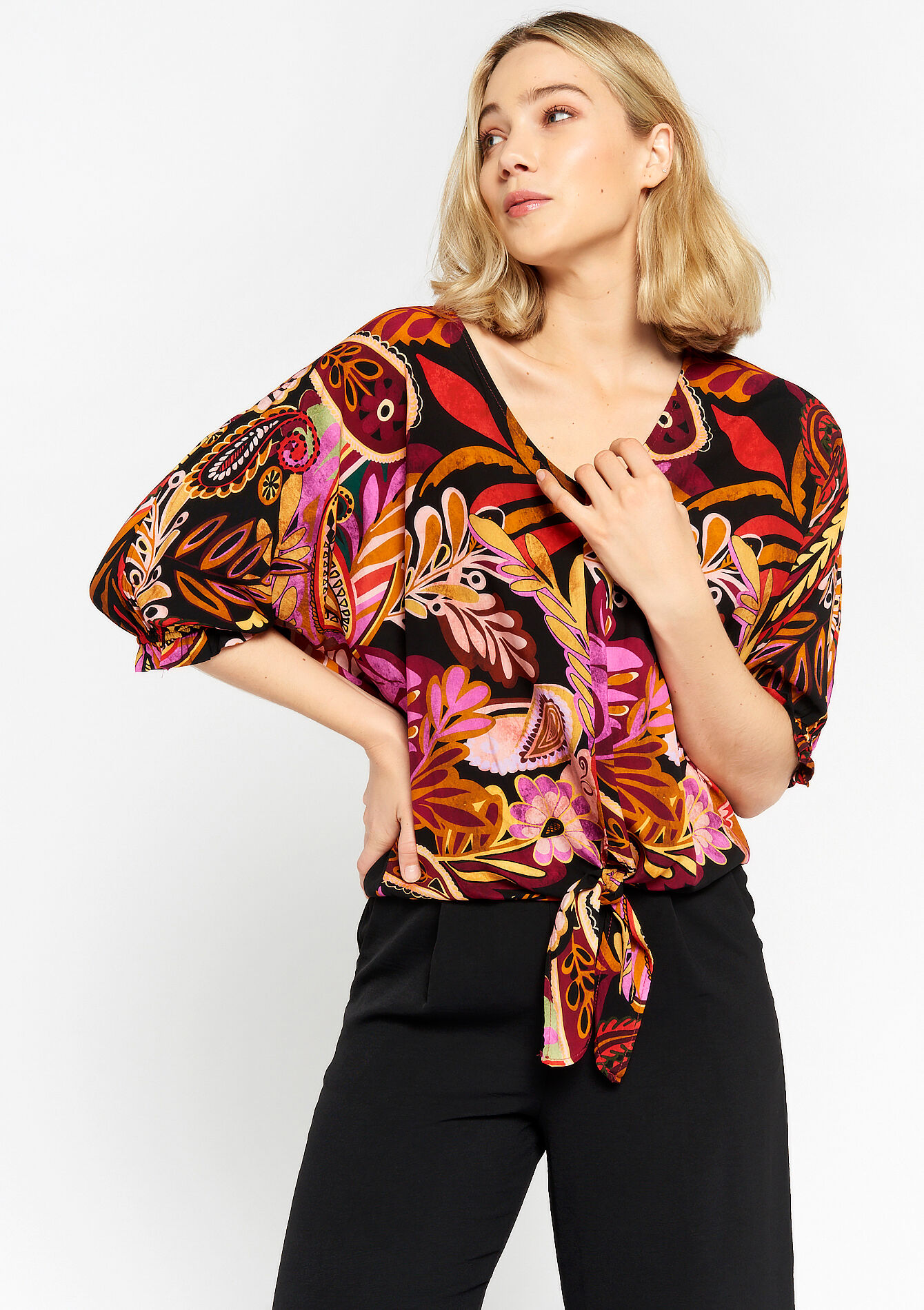 Blouse à col V - BLACK - 05702216_1119