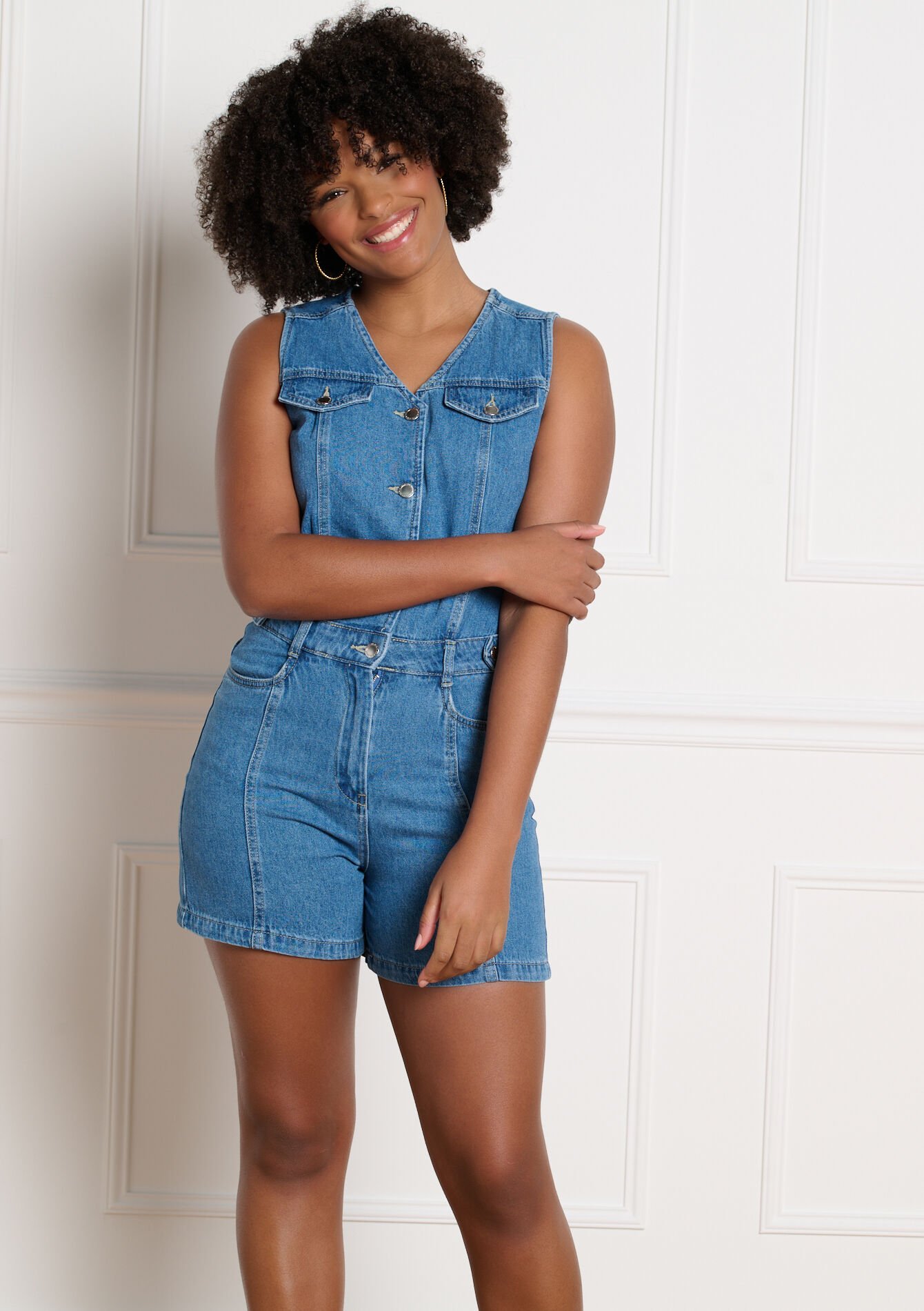 Combishort en denim, , back