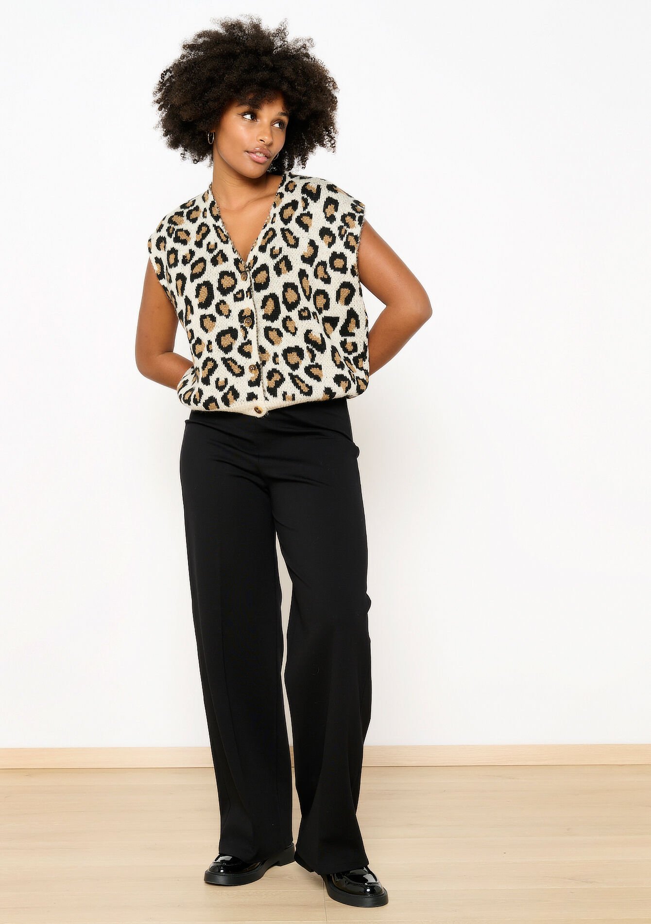 Jacquard cardigan with leopard print, Jacquard cardigan with leopard print - CAMEL BEIGE - 04101234_1132