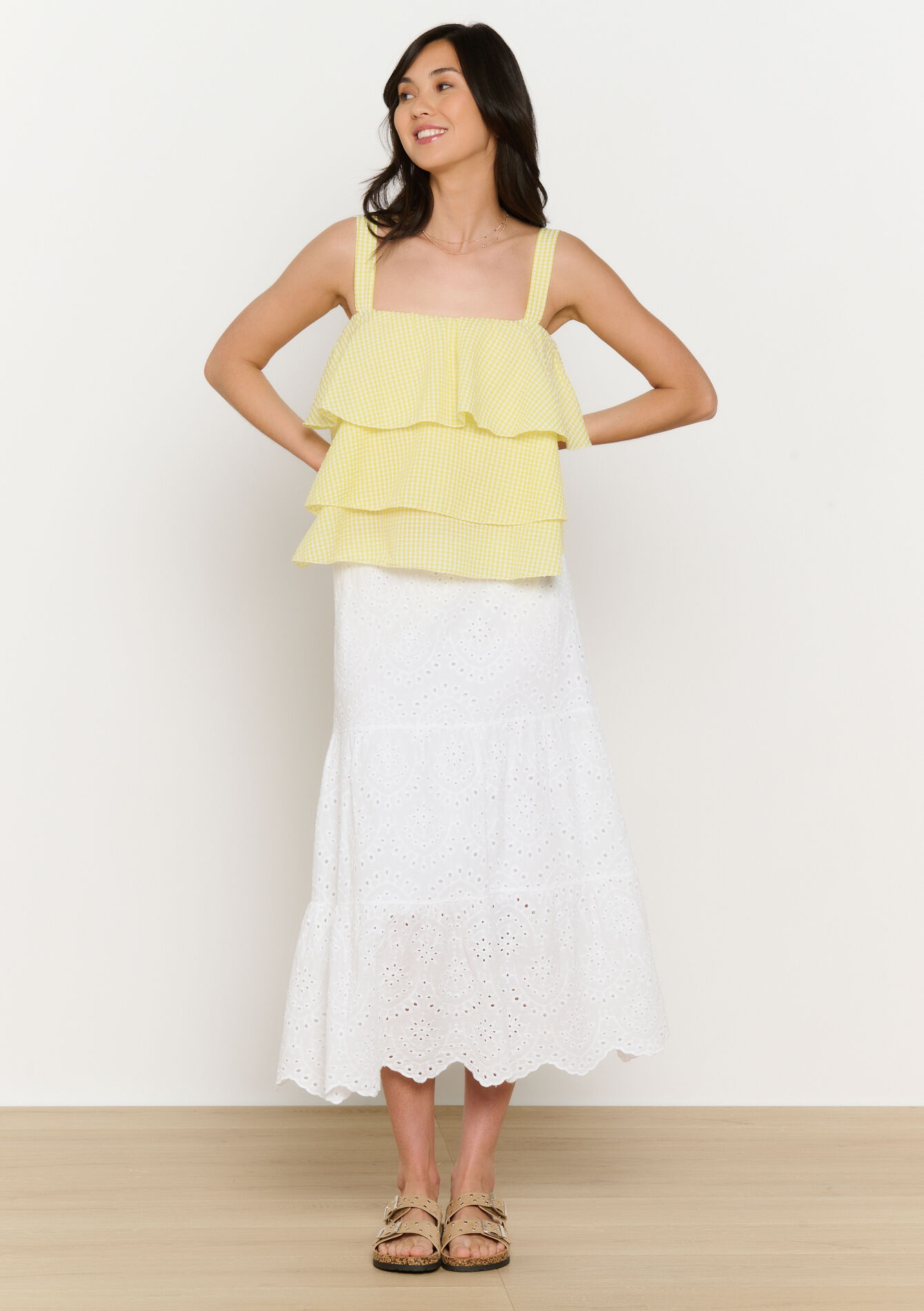 Jupe midi brodée, Jupe midi brodée - OPTICAL WHITE - 07101378_1019