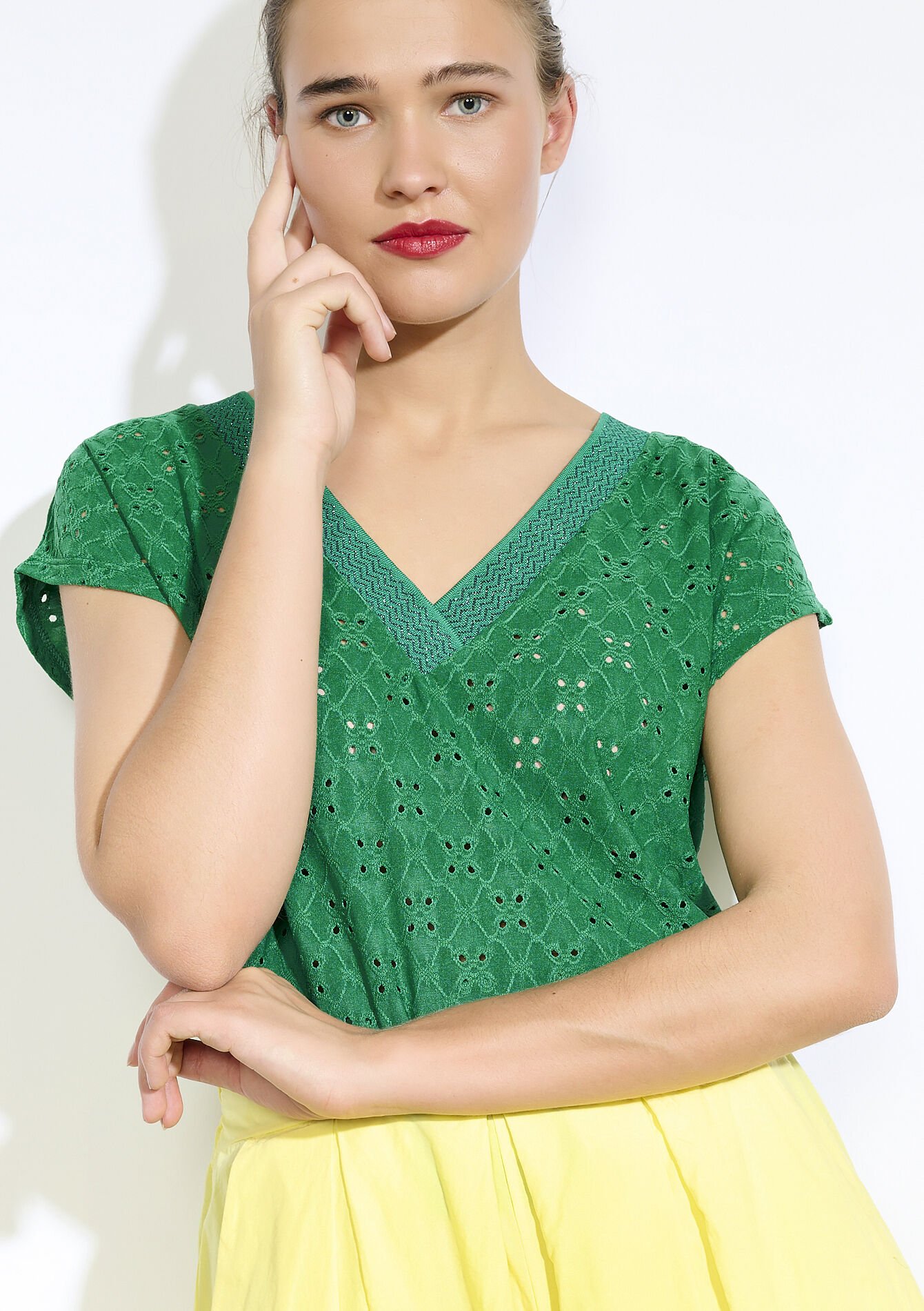 Embroidered cotton top, Embroidered cotton top - GREEN APPLE - 02301848_1783