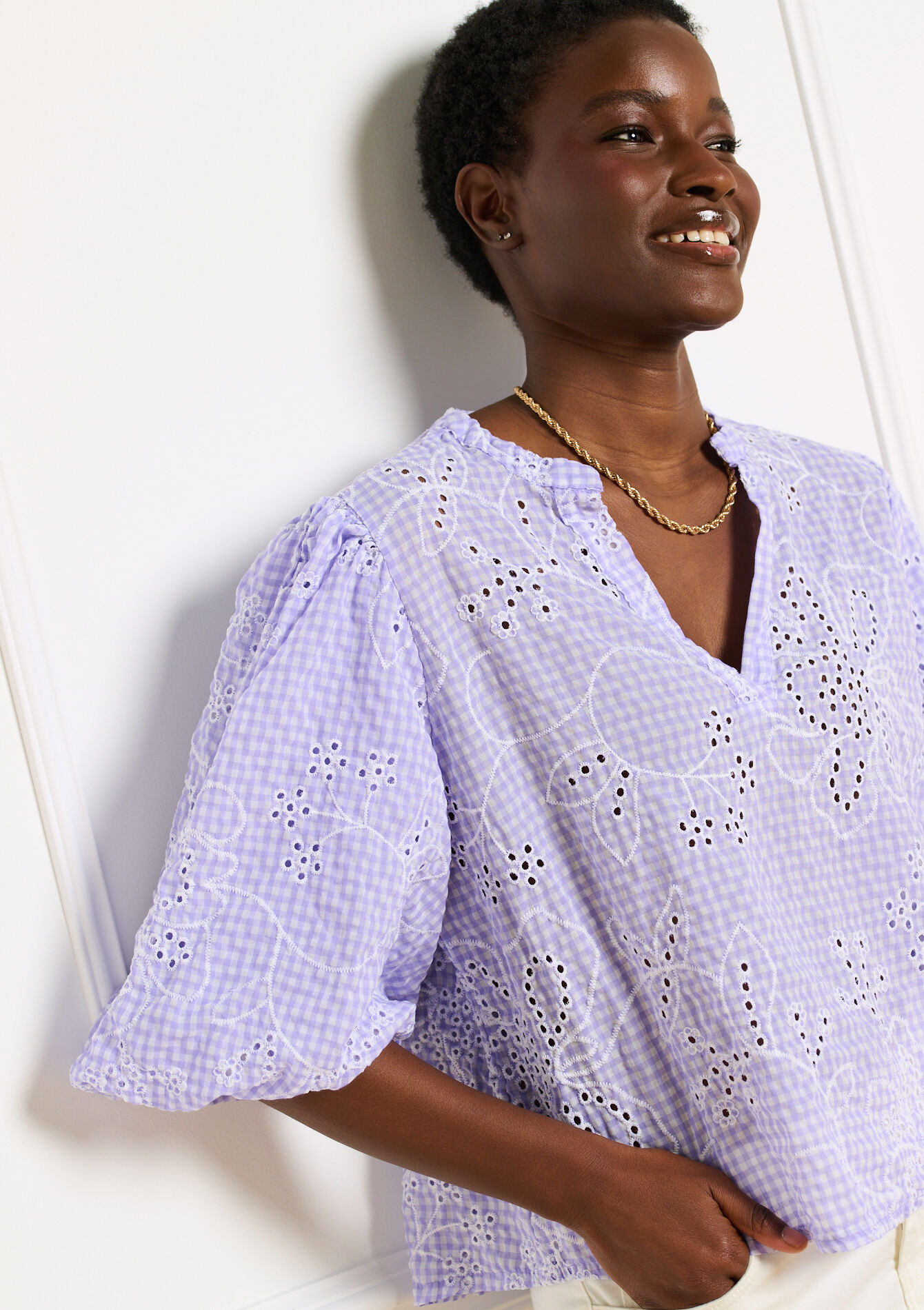 Geborduurde blouse wijde mouwen - PASTEL LILAC - 05703071_1493