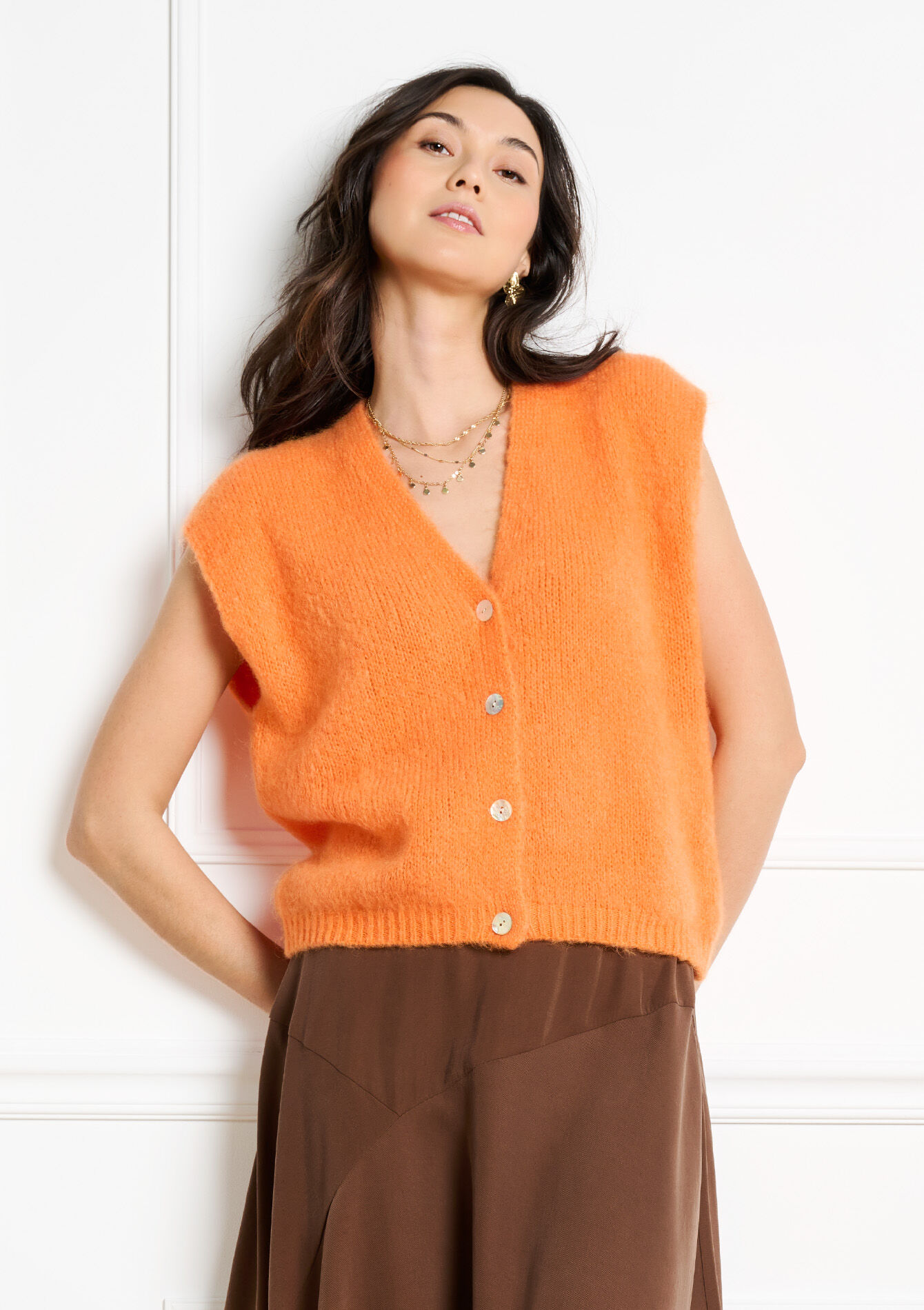 Gilet maille sans manches - ORANGE BRIGHT - 04101456_1255