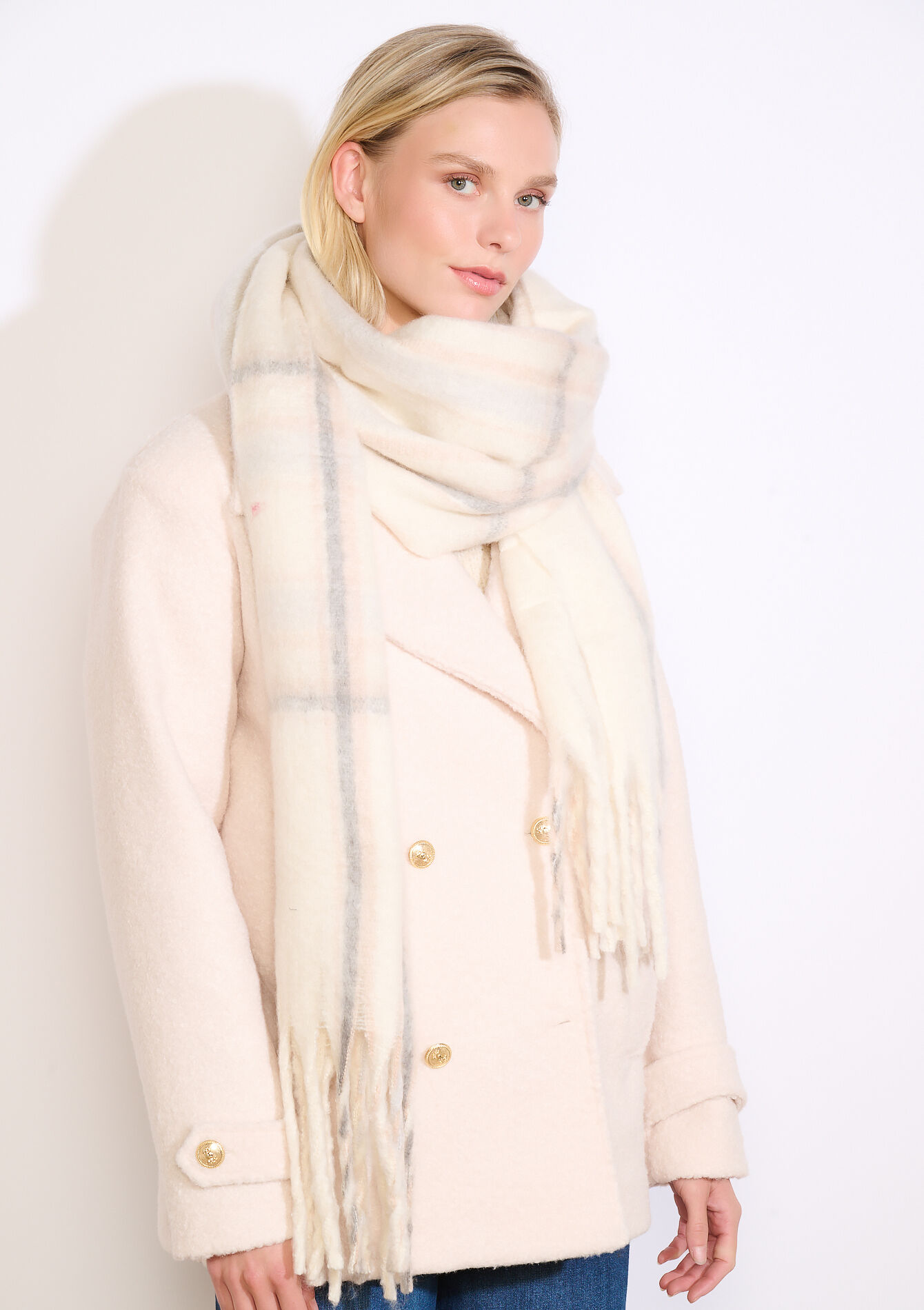 Pastel geruite sjaal - LT BEIGE - 17101414_2527