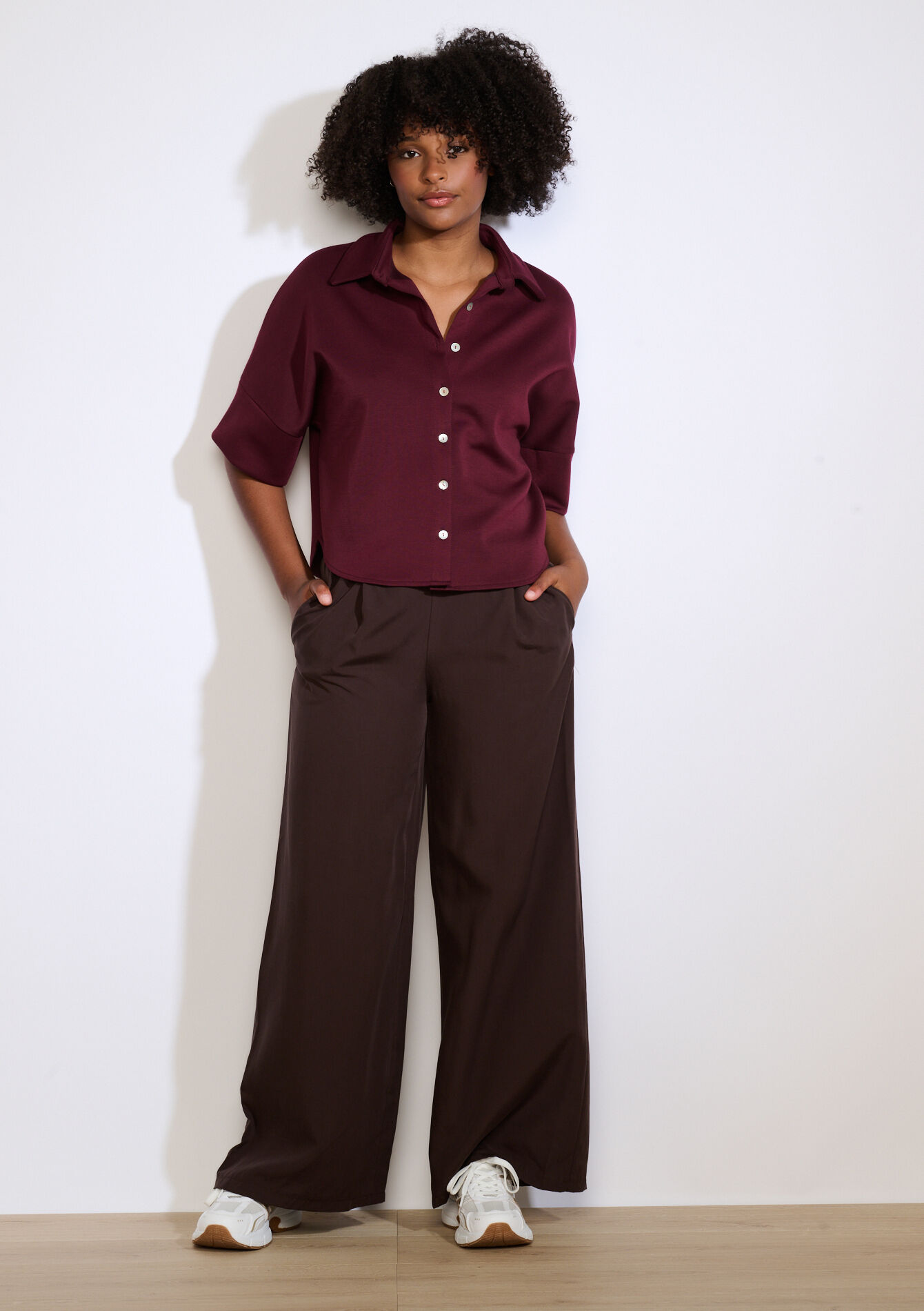 Chemise boutonnée ample - BORDEAU WINE - 02301896_1467