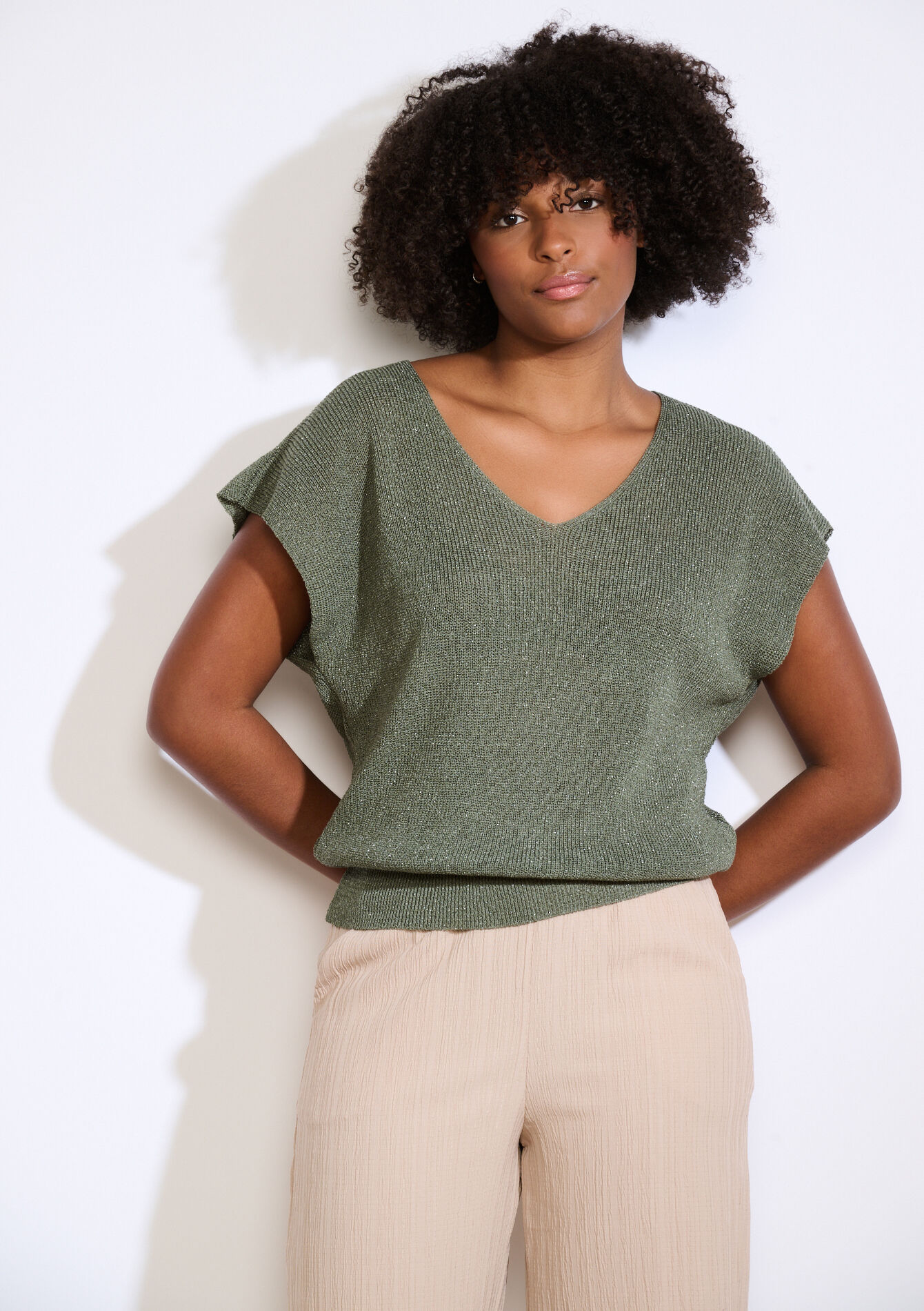 Mouwloze top in fijne knit - KHAKI MINT - 04006992_2542