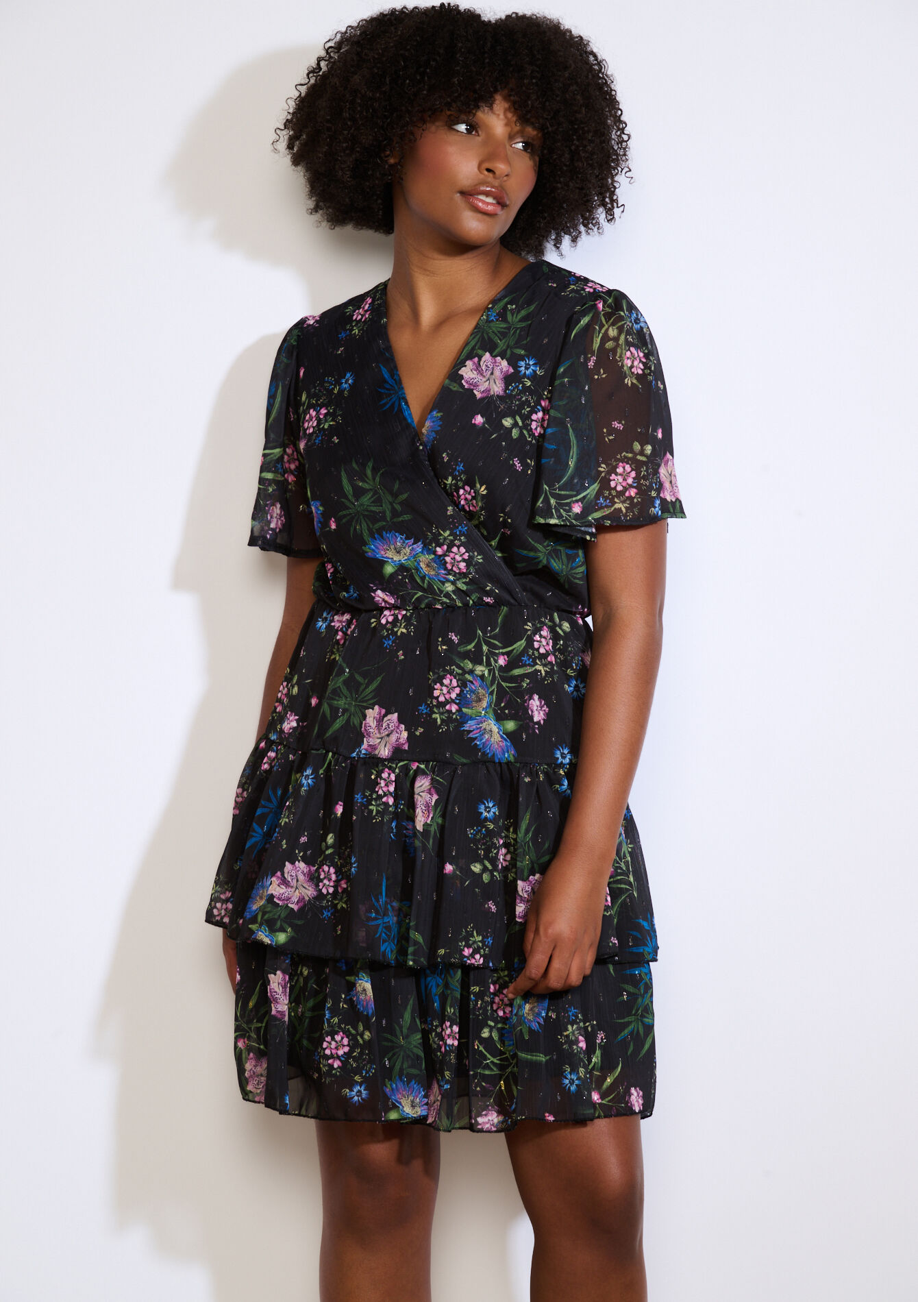 Robe portefeuille fleurie, Robe portefeuille fleurie - BLACK - 08104247_1119