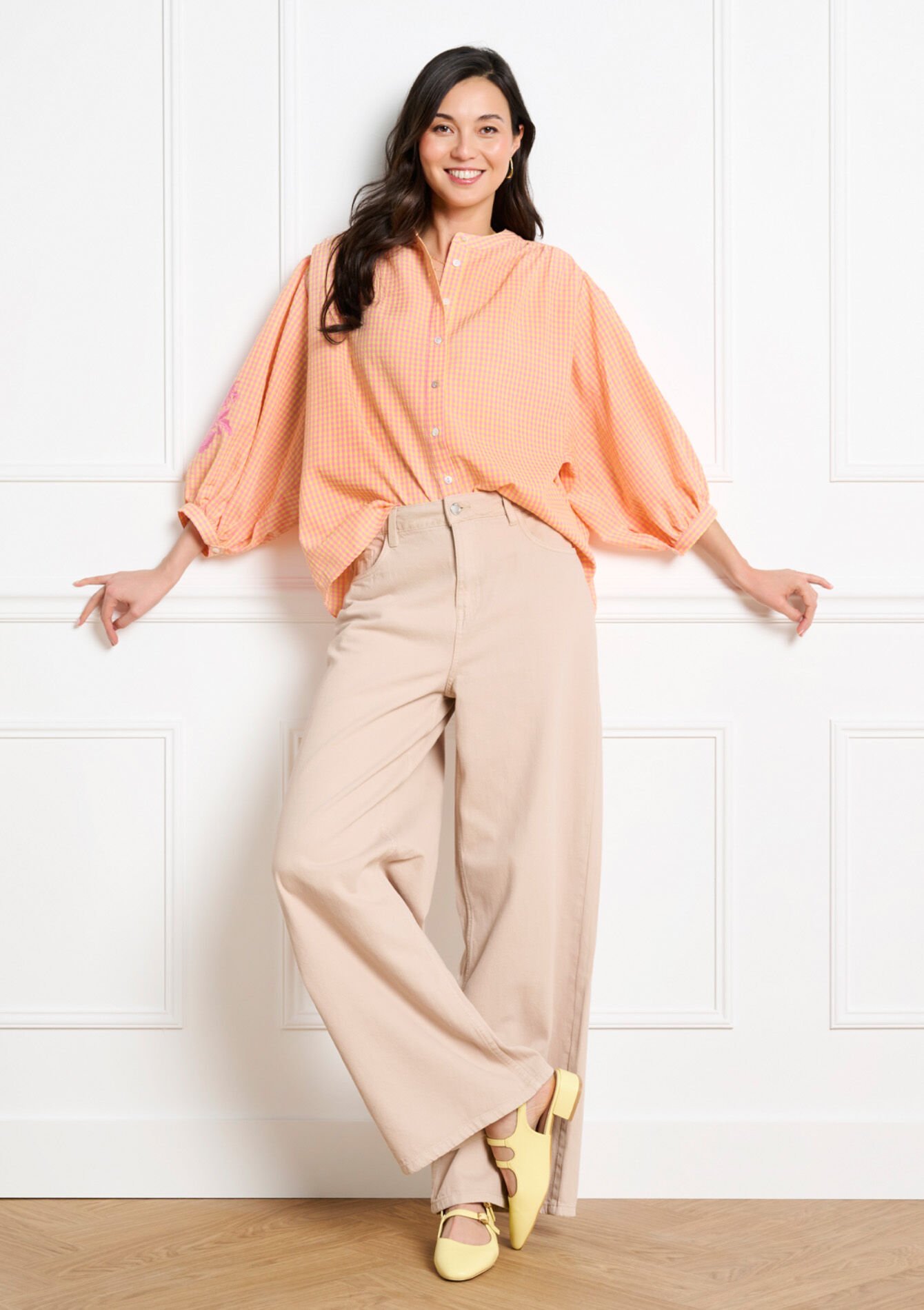 Hoge taille wide-leg broek, , back